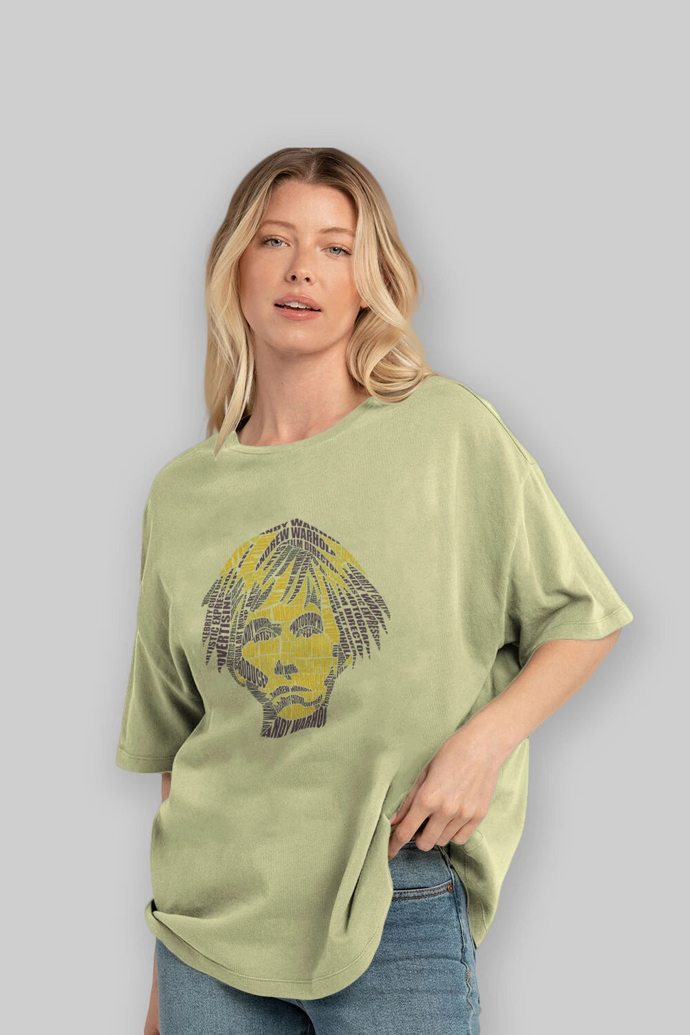 Andy Warhol Calligram Ön Baskılı Oversize t-shirt %100 pamuk Erkek Kadın Unisex