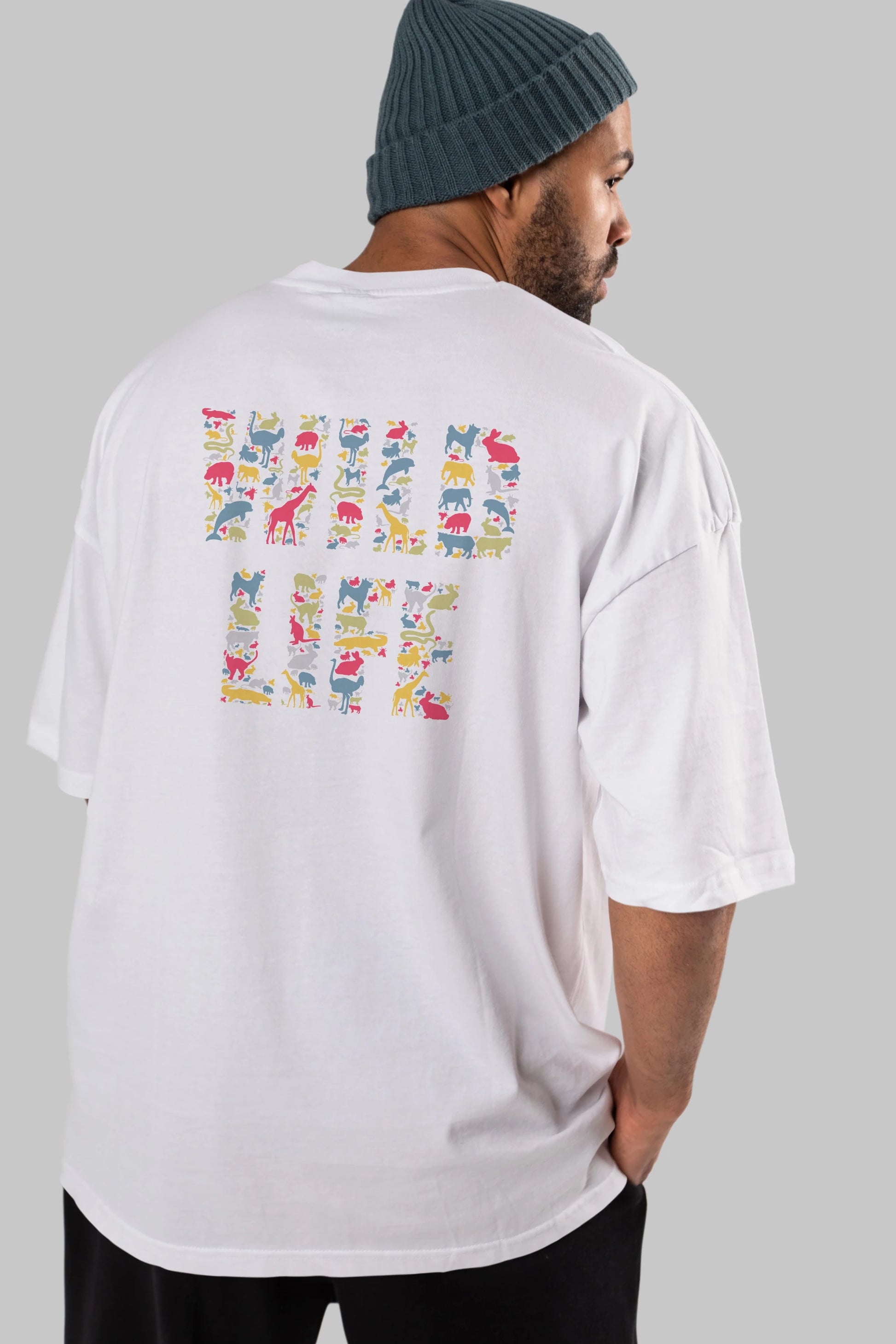 Wild Life Arka Baskılı Oversize t-shirt %100 pamuk Erkek Kadın Unisex