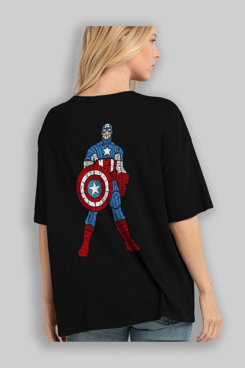 Captain America Arka Baskılı Oversize t-shirt %100 pamuk Erkek Kadın Unisex