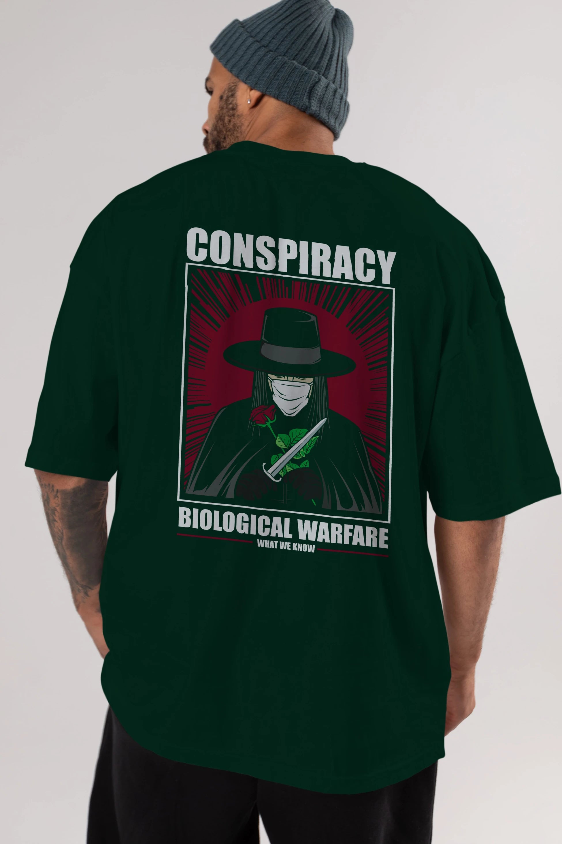 Vendetta Masker Arka Baskılı Oversize t-shirt Erkek Kadın Unisex %100 Pamuk tişort