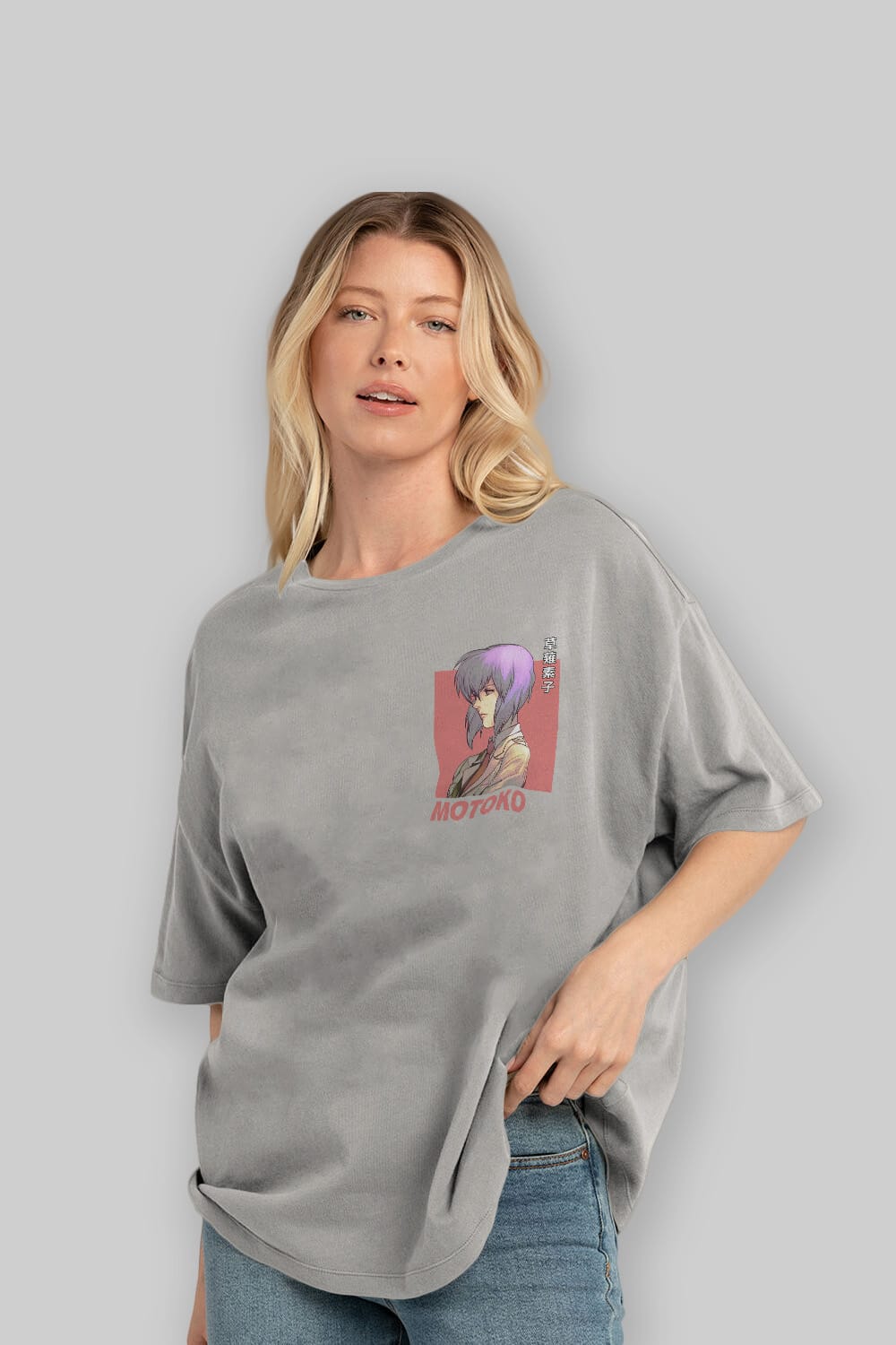 Motoko Kusanagi 12 Ön Sol Baskılı Oversize t-shirt Erkek Kadın Unisex %100 Pamuk Bisiklet Yaka tişort