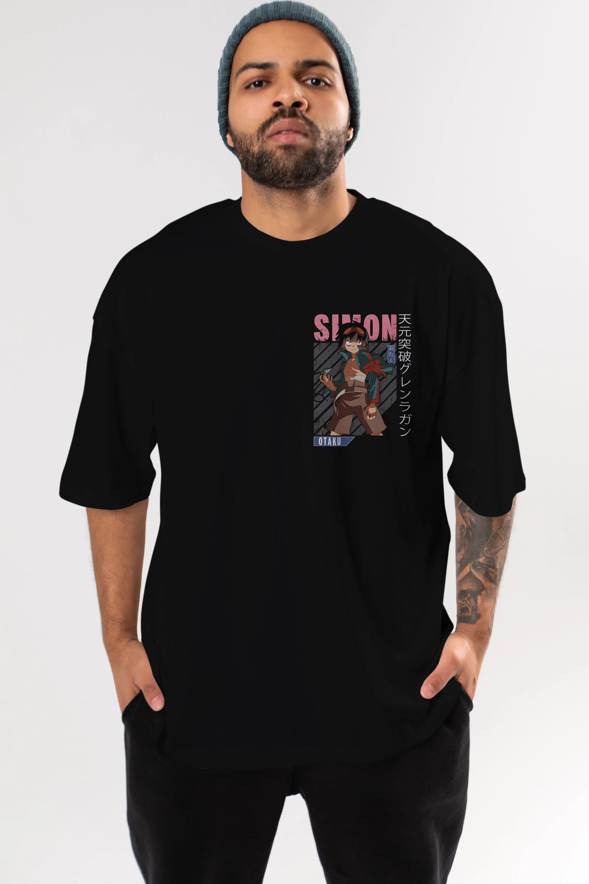 Simon 5 Ön Sol Baskılı Oversize t-shirt Erkek Kadın Unisex %100 Pamuk Bisiklet Yaka tişort