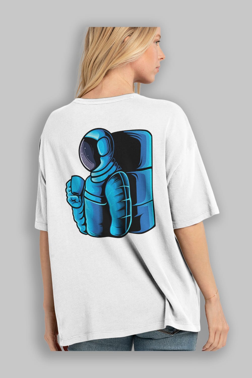 Drinking coffee in space Arka Baskılı Oversize t-shirt Erkek Kadın Unisex