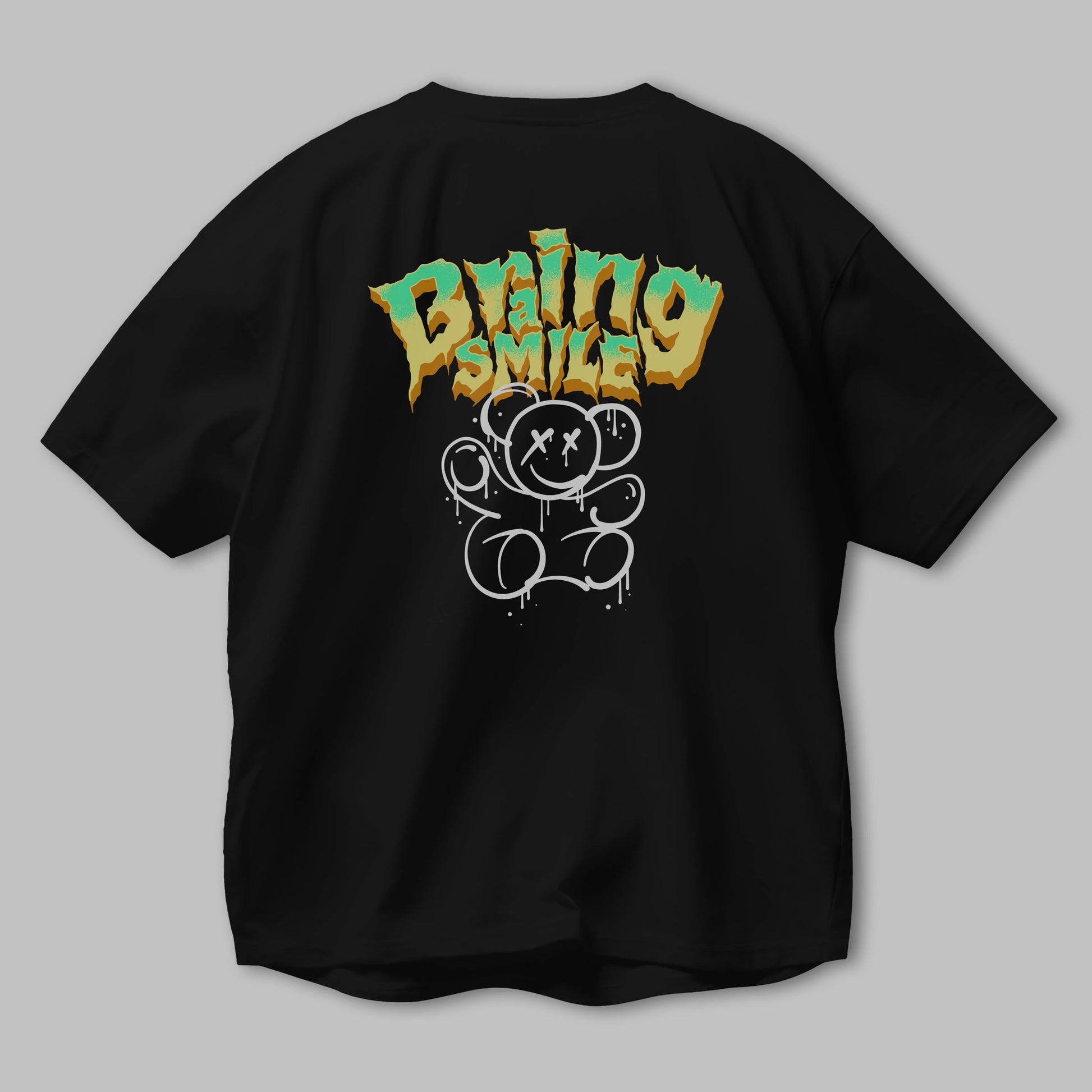 Teddy Bear Braing Smile Arka Baskılı Oversize t-shirt Erkek Kadın Unisex