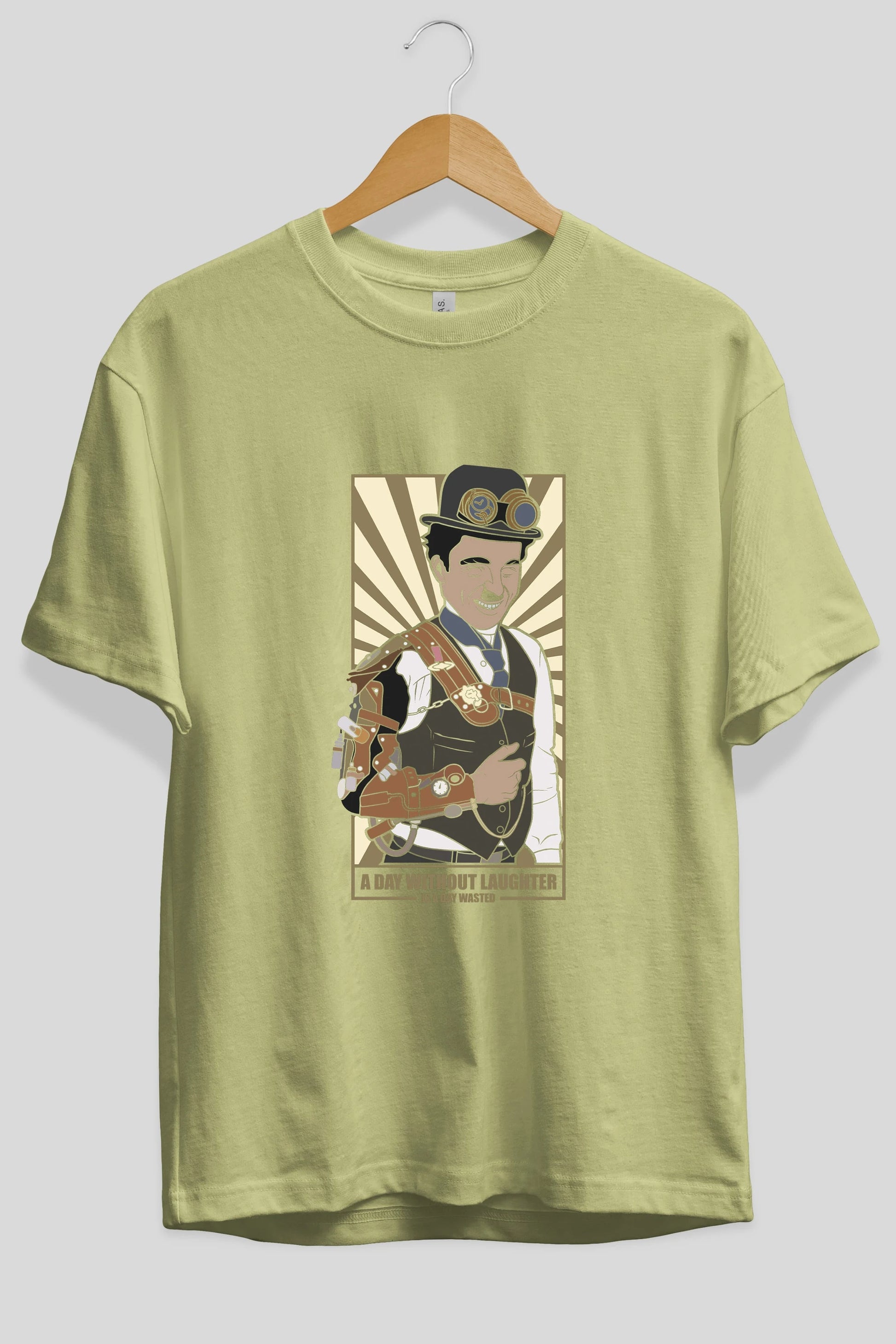 Steampunk Chaplin Ön Baskılı Oversize t-shirt Erkek Kadın Unisex %100 Pamuk tişort