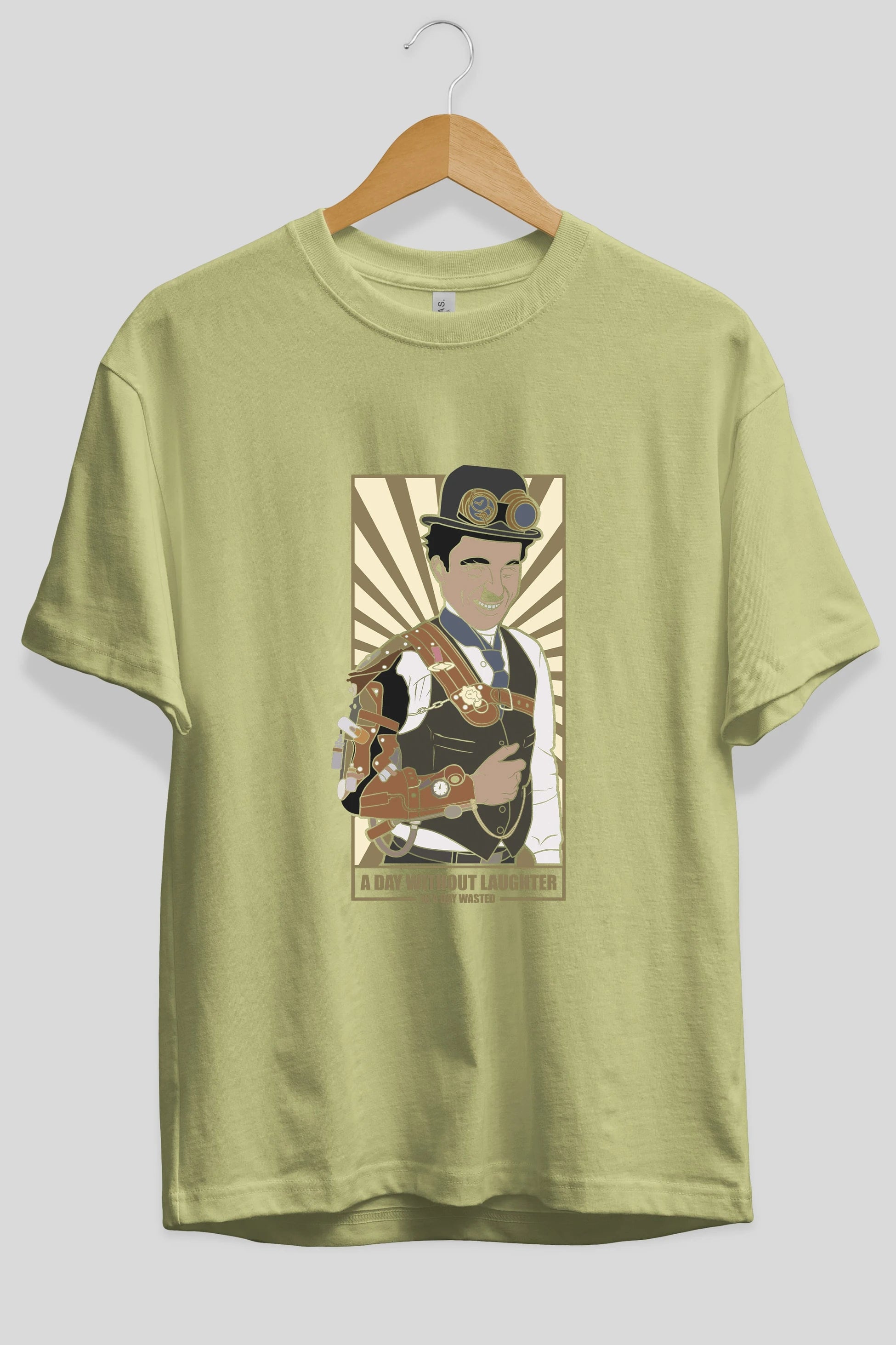 Steampunk Chaplin Ön Baskılı Oversize t-shirt Erkek Kadın Unisex %100 Pamuk tişort