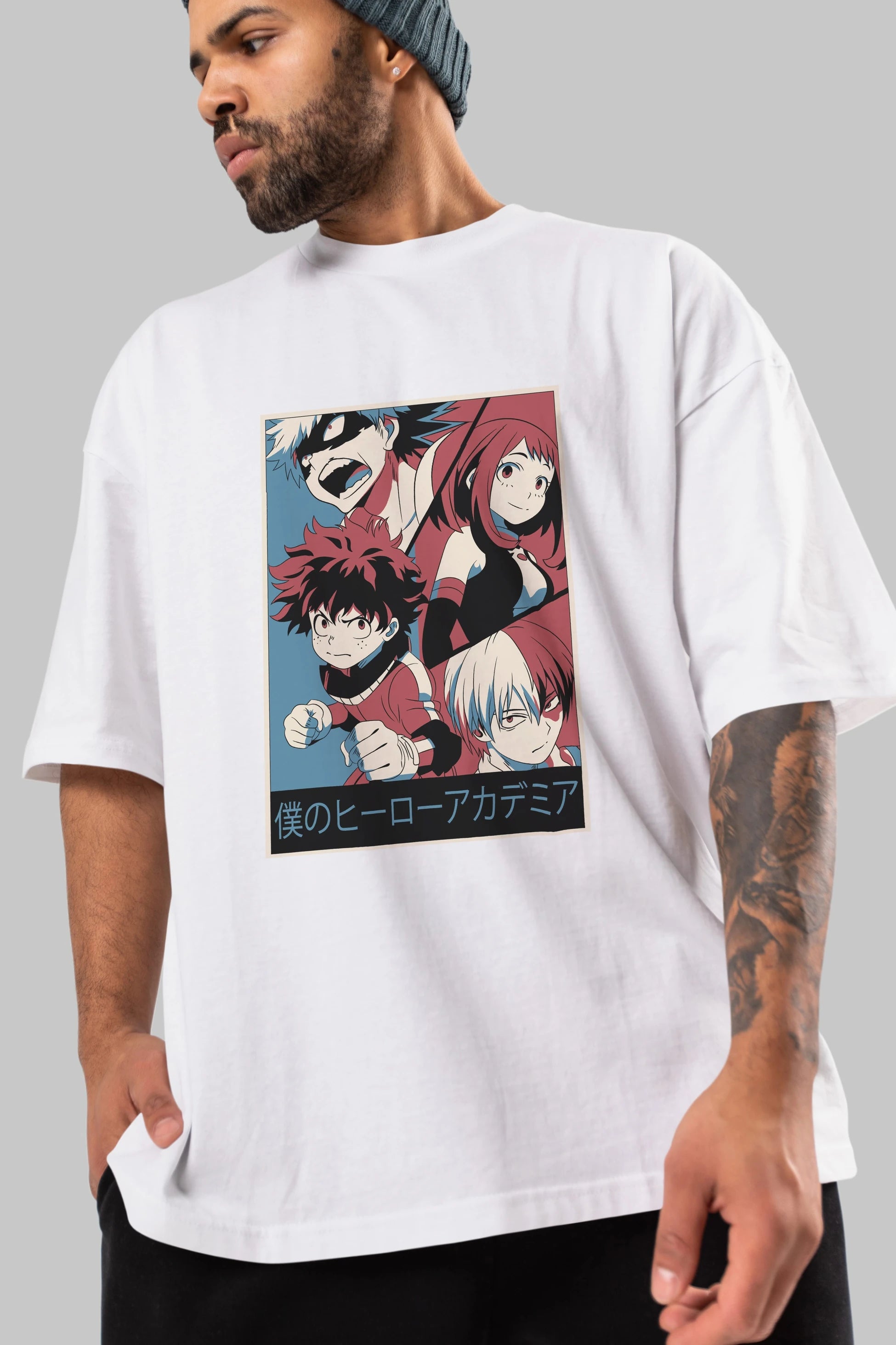 BokuNoHero Anime Ön Baskılı Oversize t-shirt %100 pamuk Erkek Kadın Unisex