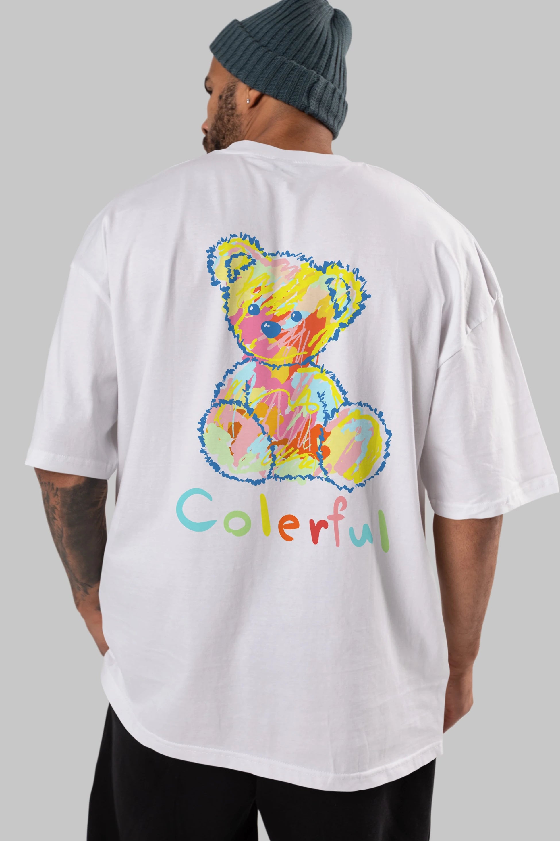 Colerful Bear Arka Baskılı Oversize t-shirt Erkek Kadın Unisex