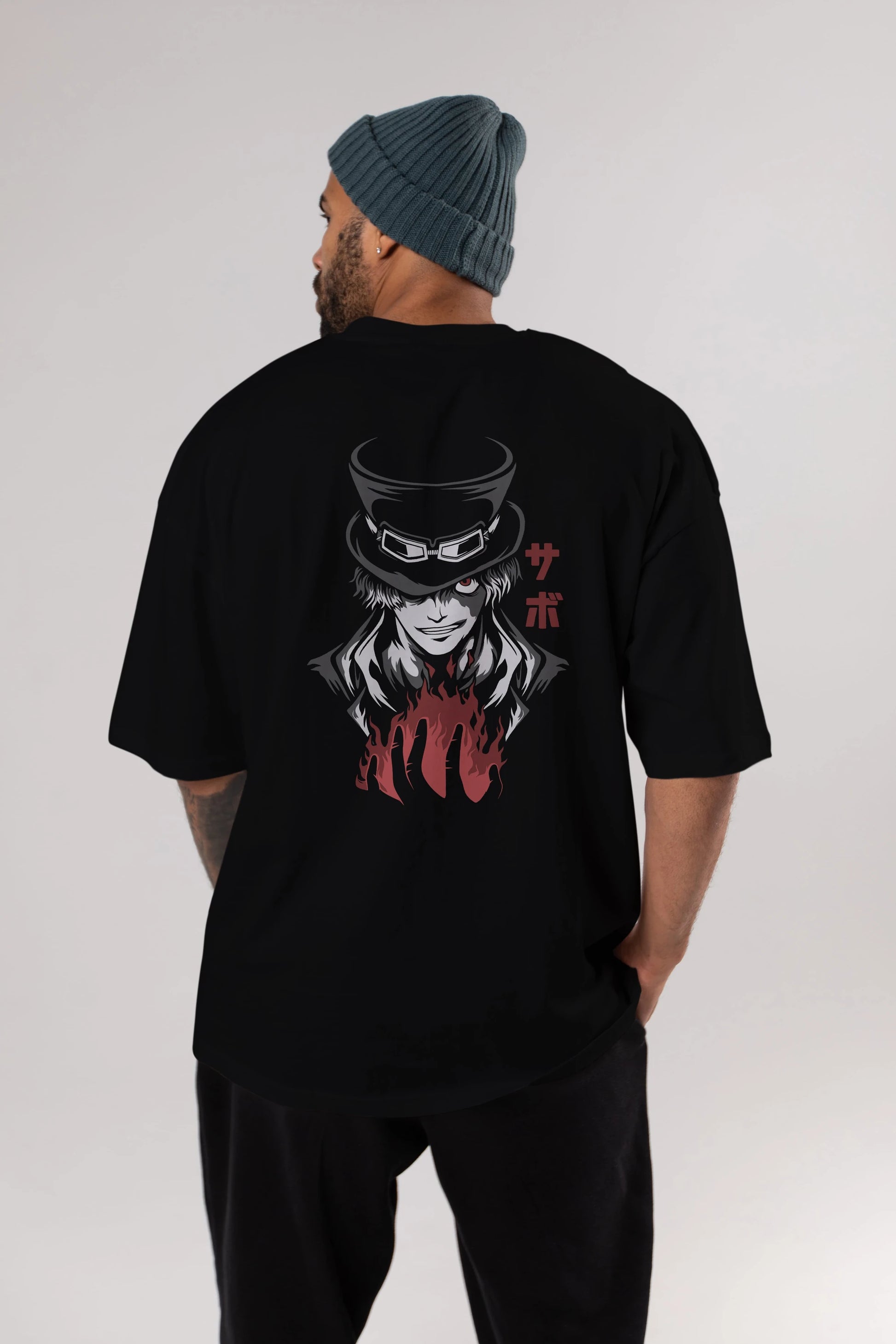 SaboOnePiece Anime Arka Baskılı Oversize t-shirt Erkek Kadın Unisex