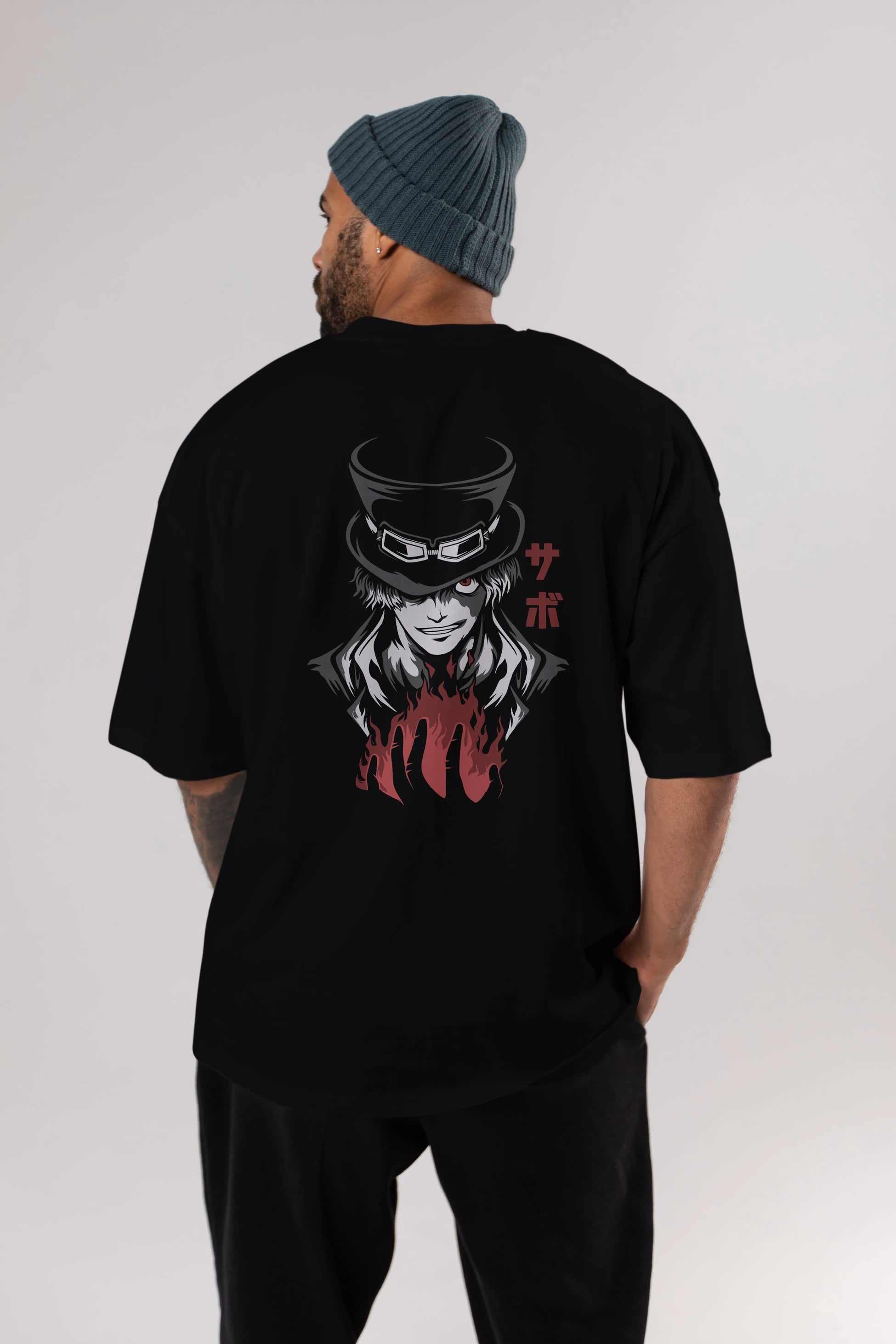 SaboOnePiece Anime Arka Baskılı Oversize t-shirt Erkek Kadın Unisex