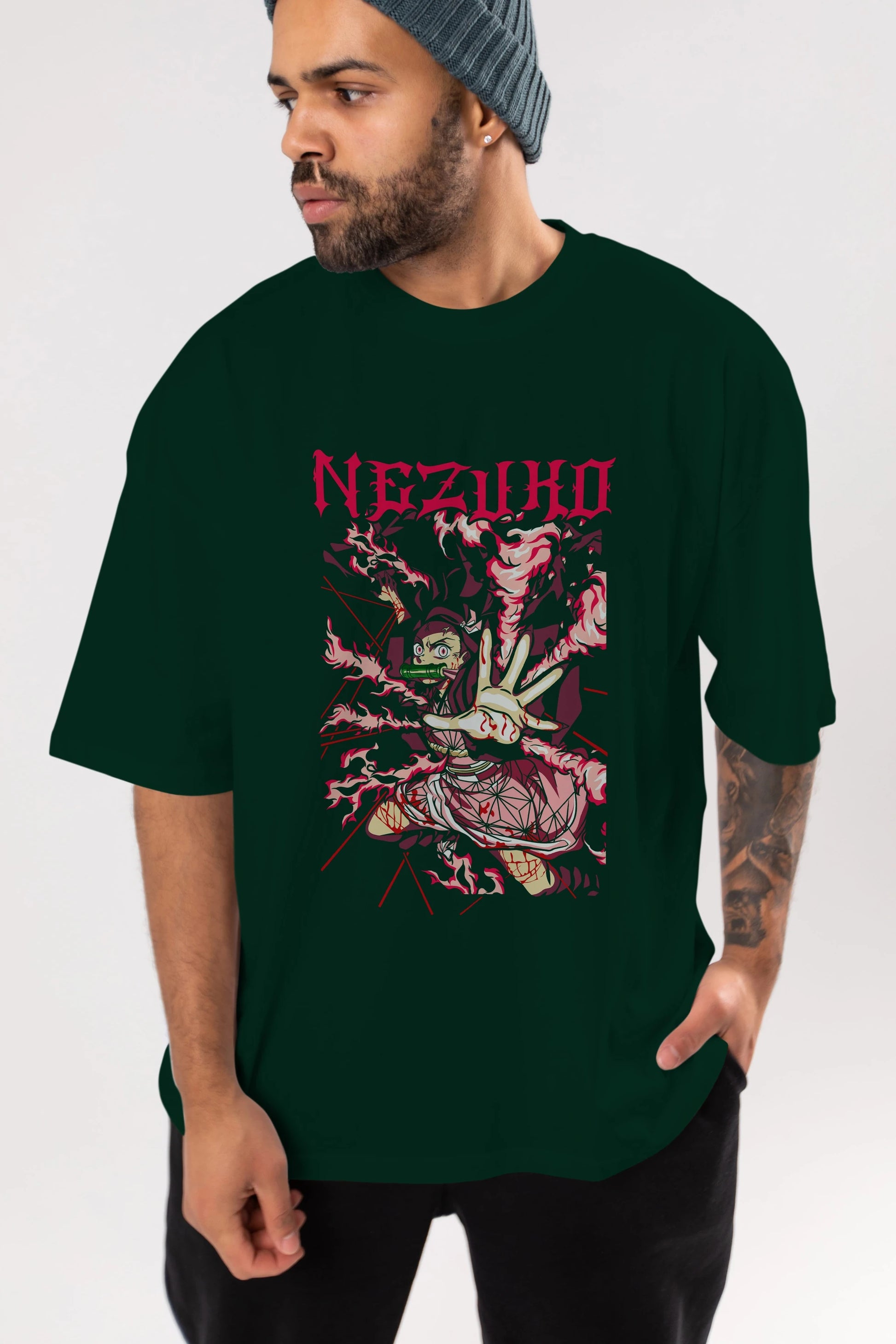 NEZUKO KAMADO Anime Ön Baskılı Oversize t-shirt %100 pamuk Erkek Kadın Unisex