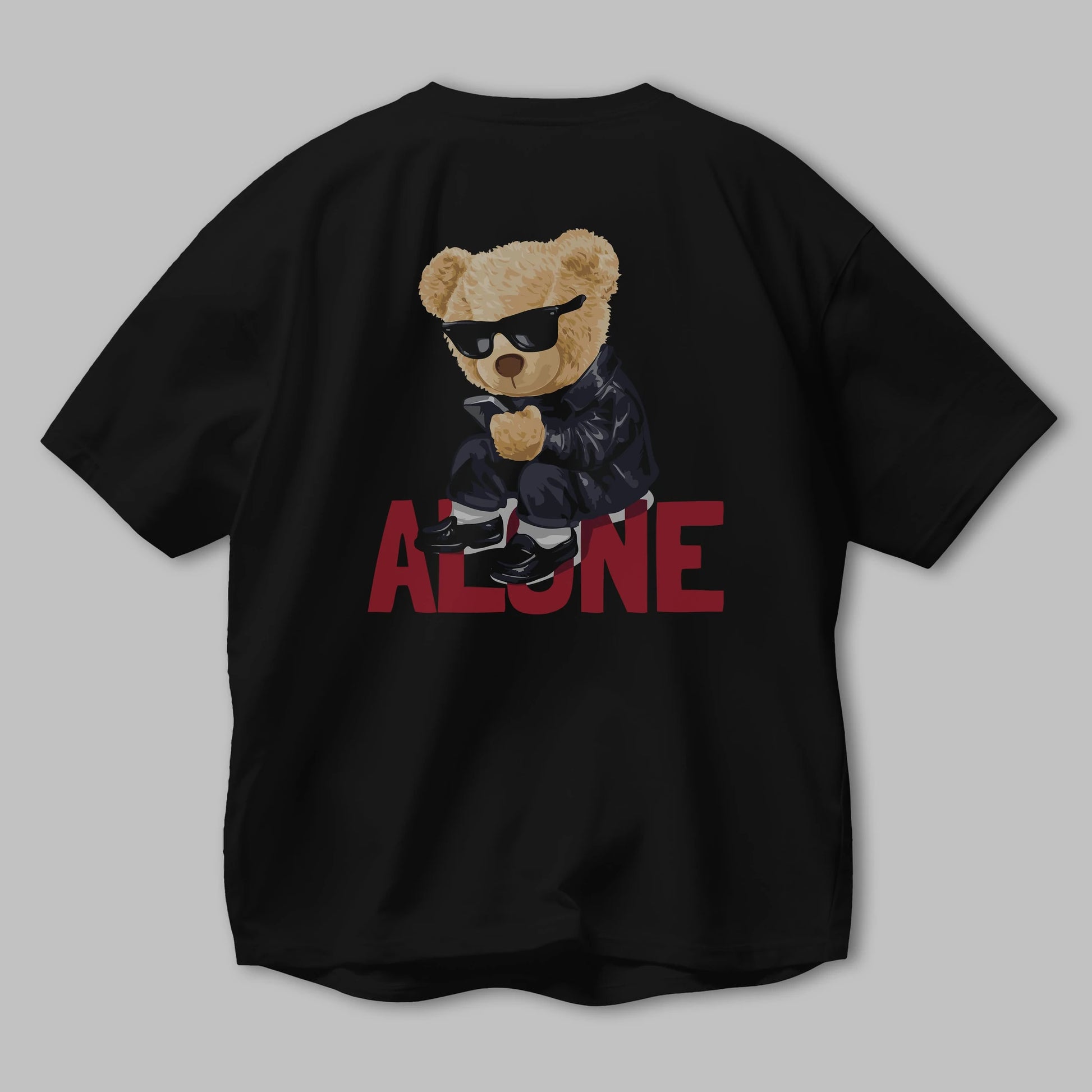 Teddy Bear Alone Arka Baskılı Oversize t-shirt Erkek Kadın Unisex %100 Pamuk