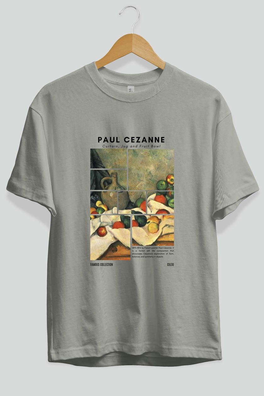 Paul Cezanne Curtain ön Baskılı Oversize t-shirt Erkek Kadın Bisiklet Yaka Pamuk tişort