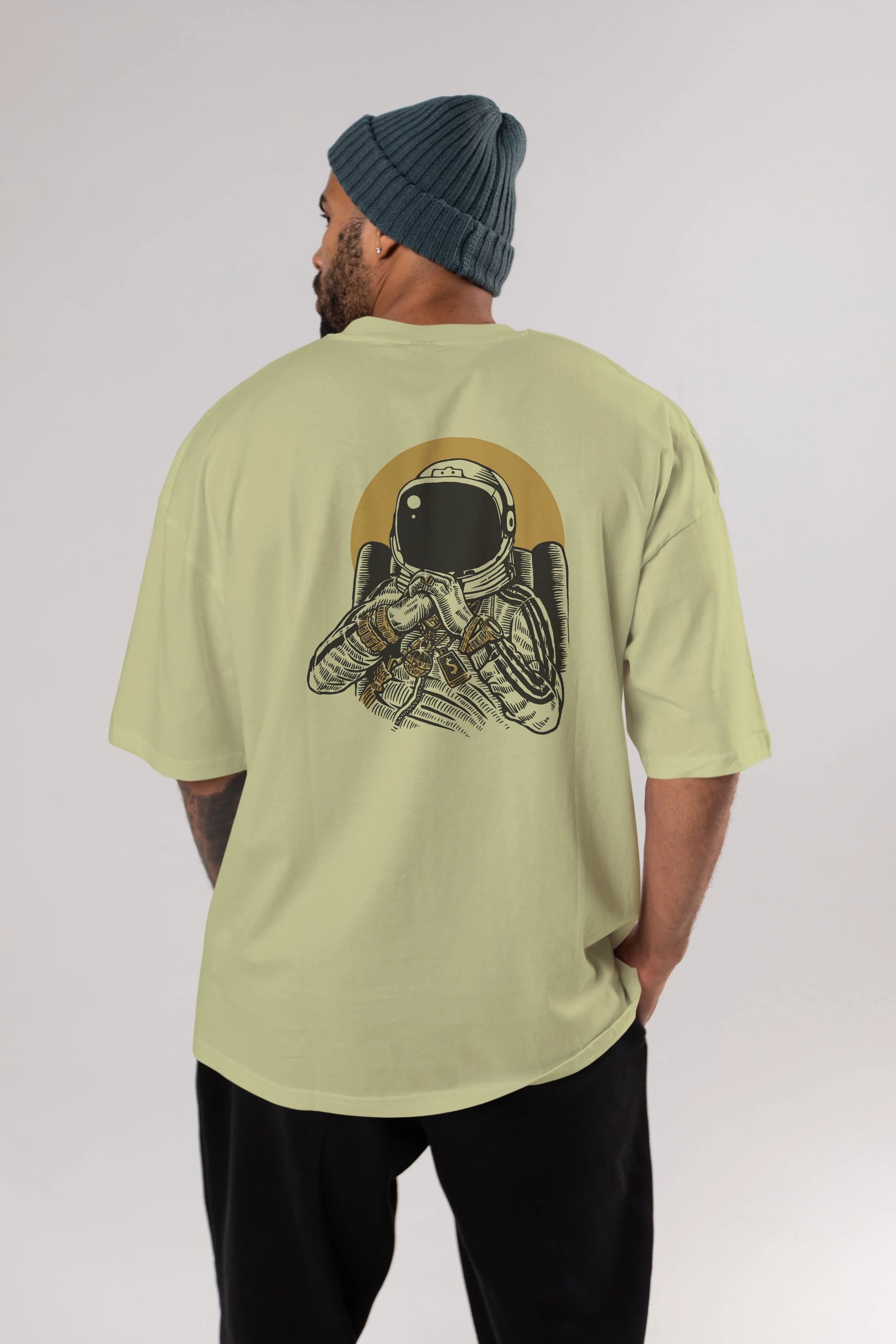 Space Dee Jay Arka Baskılı Oversize t-shirt Erkek Kadın Unisex %100 Pamuk