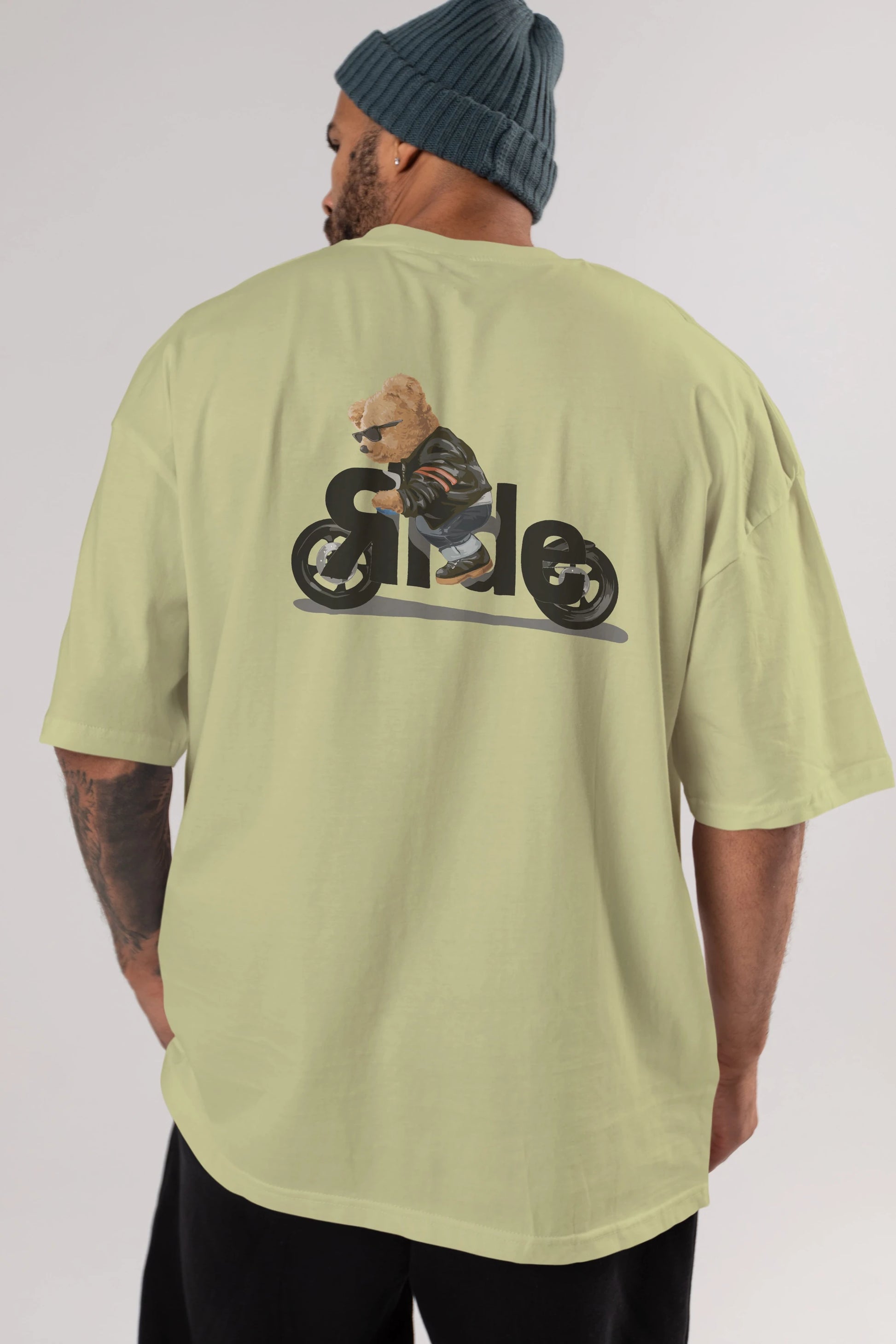 Teddy Bear Ride Arka Baskılı Oversize t-shirt Erkek Kadın Unisex %100 Pamuk