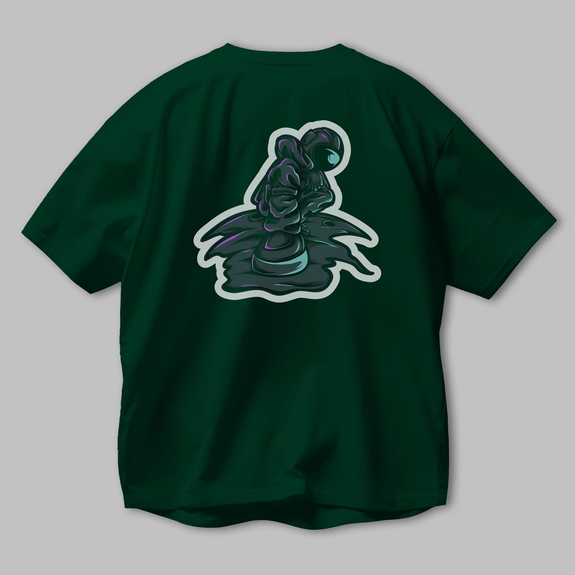 Stylish Astronaut Sticker Arka Baskılı Oversize t-shirt Erkek Kadın Unisex