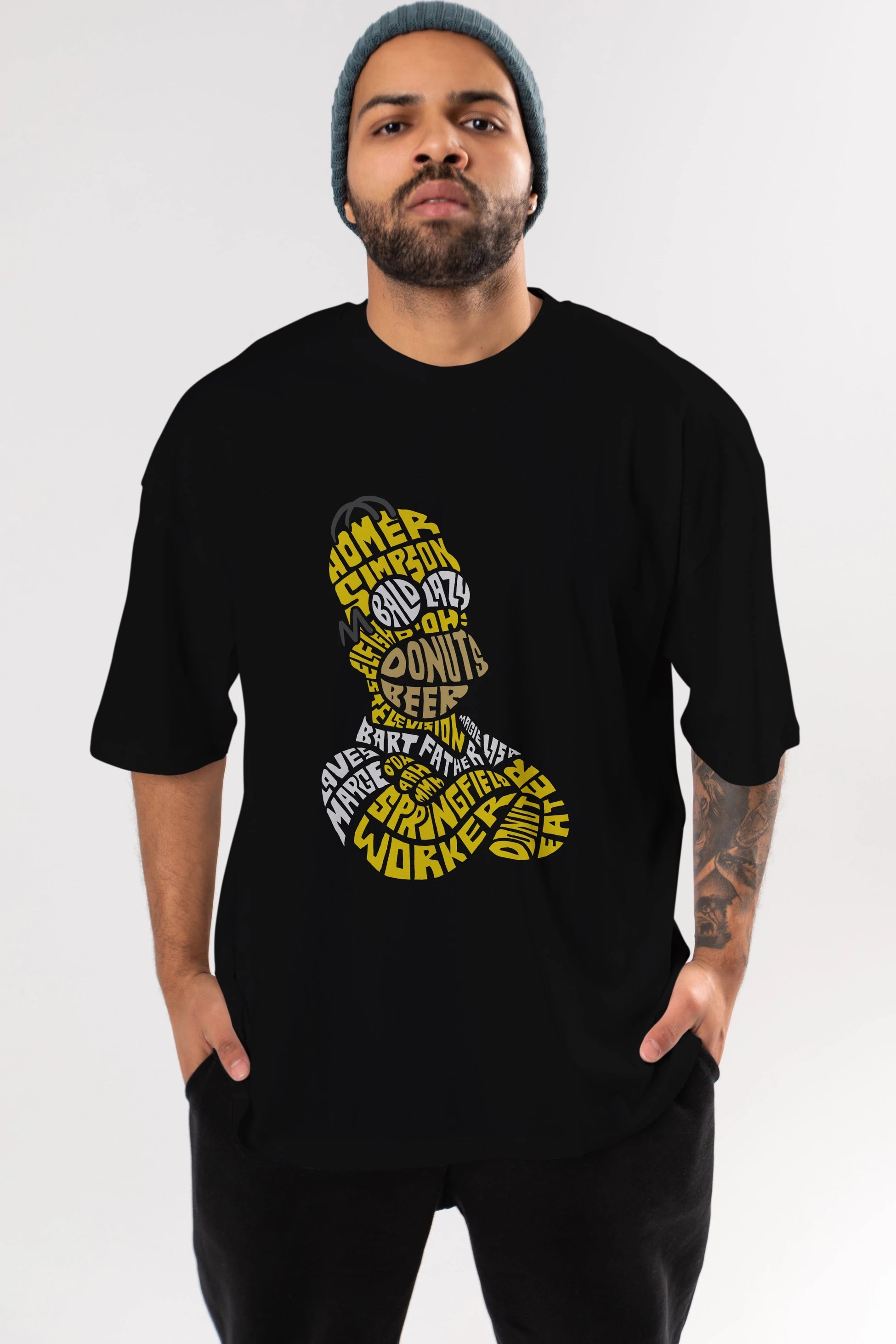 Homer Simpson Ön Baskılı Oversize t-shirt %100 pamuk Erkek Kadın Unisex