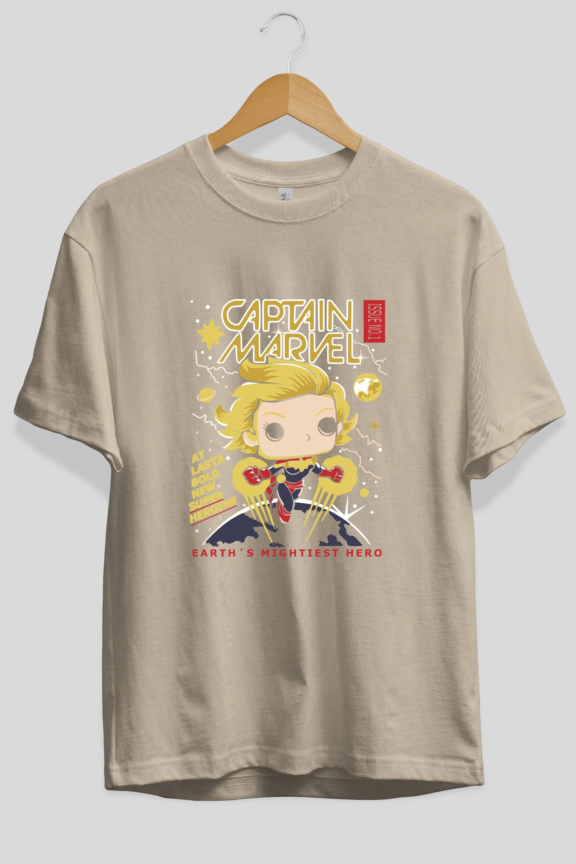 Captain Marvel Ön Baskılı Oversize t-shirt Erkek Kadın Unisex %100 Pamuk Bisiklet Yaka tişort