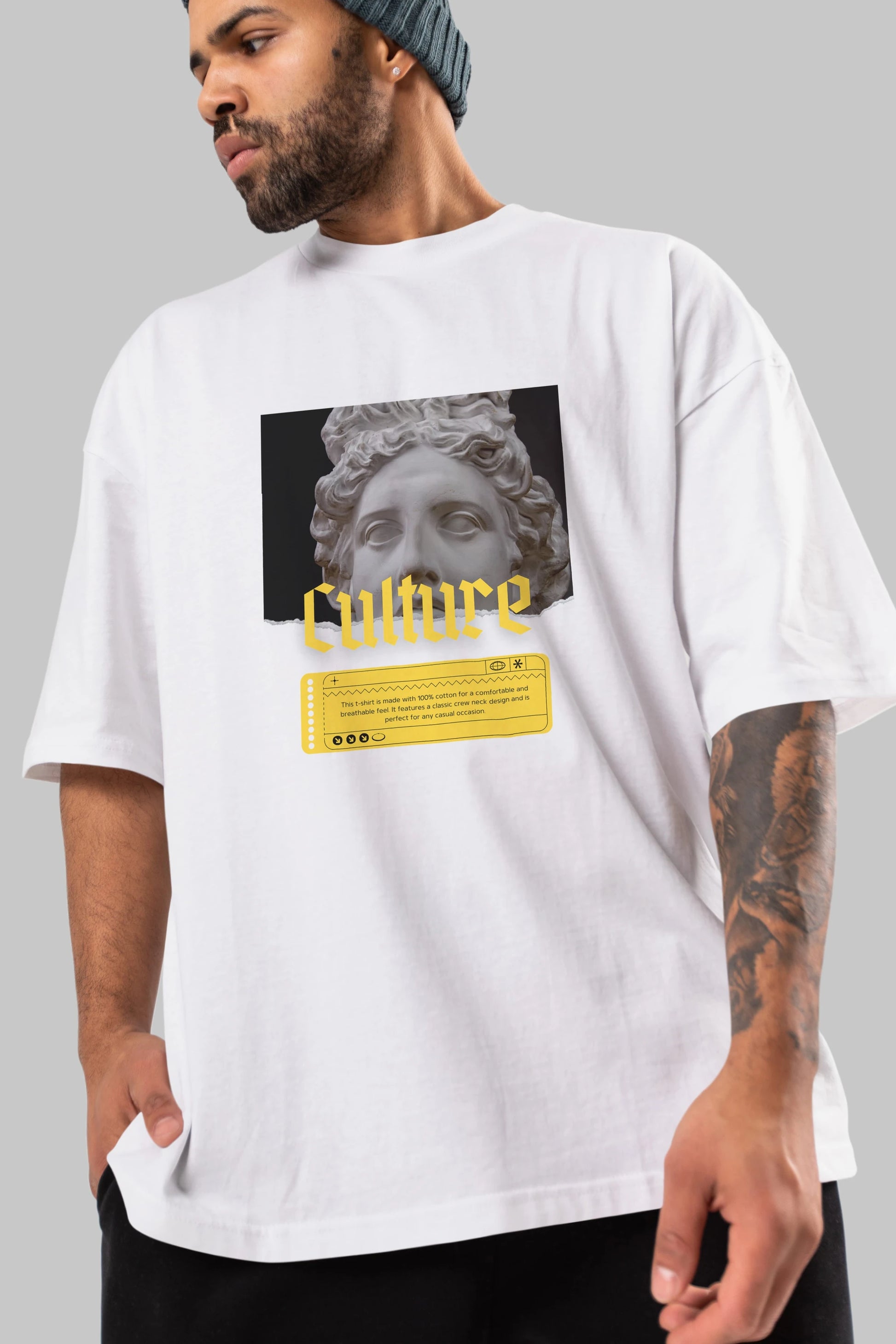 Culture Yazılı Ön Baskılı Oversize t-shirt Erkek Kadın Unisex