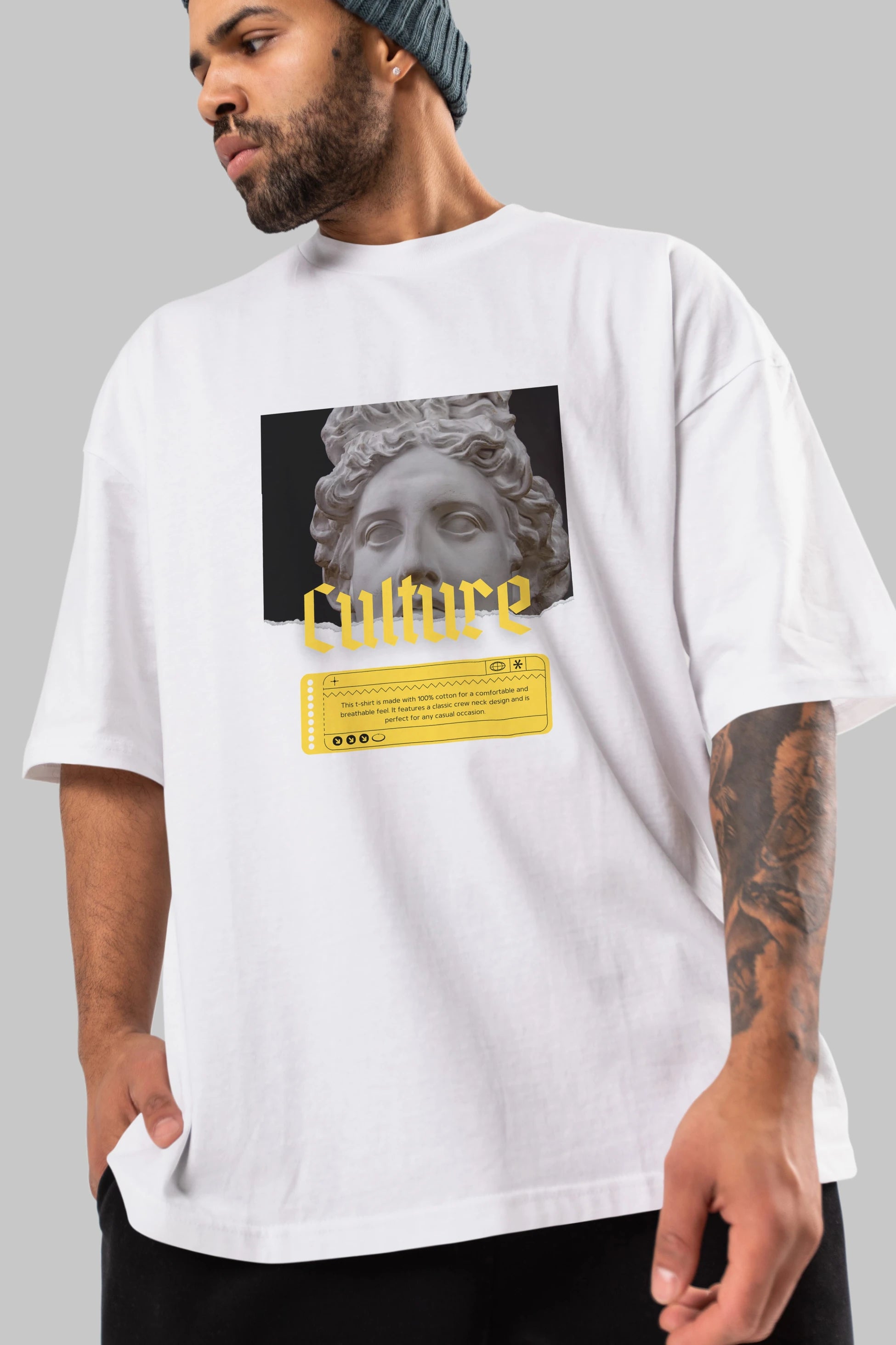 Culture Yazılı Ön Baskılı Oversize t-shirt Erkek Kadın Unisex