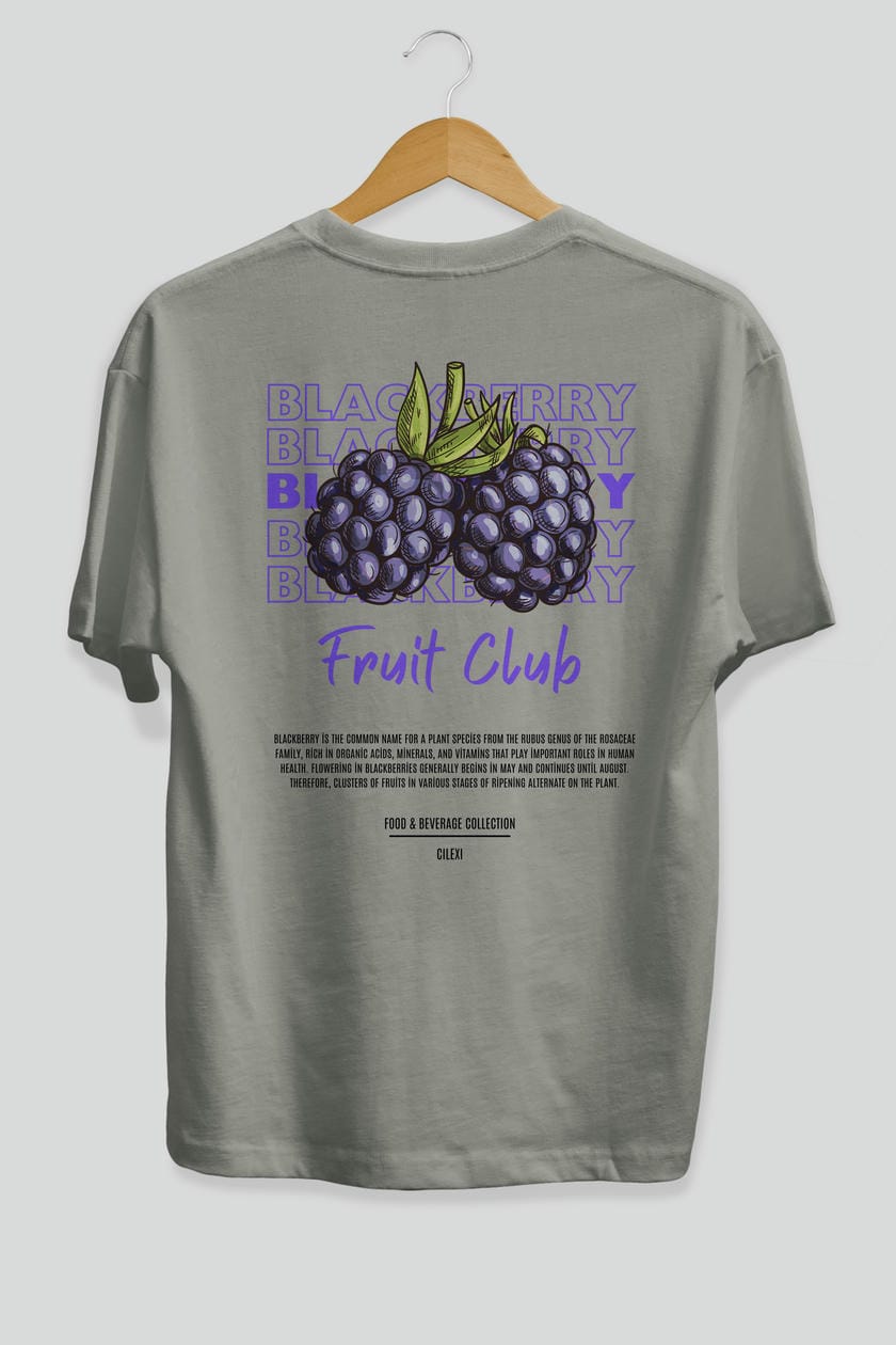 Blackberry Arka Baskılı Oversize t-shirt Erkek Kadın Pamuk Bisiklet Yaka tişort