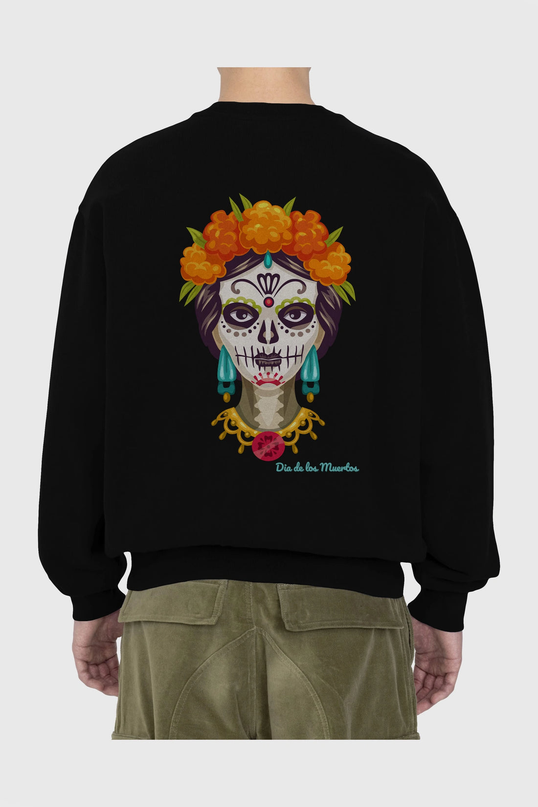 Dia de los Muertos 2 Arka Baskılı Oversize Sweatshirt Erkek Kadın Unisex