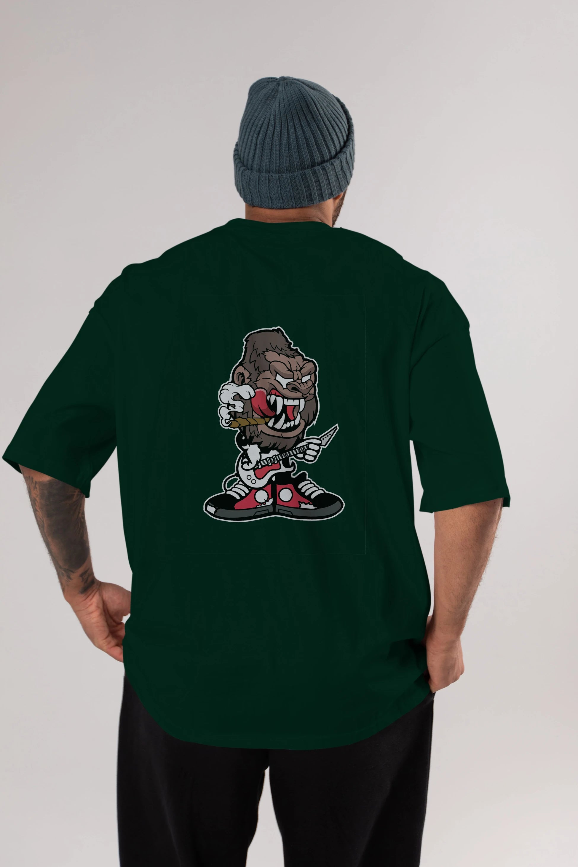 Gorilla Rock Star Arka Baskılı Oversize t-shirt Erkek Kadın Unisex %100 Pamuk tişort