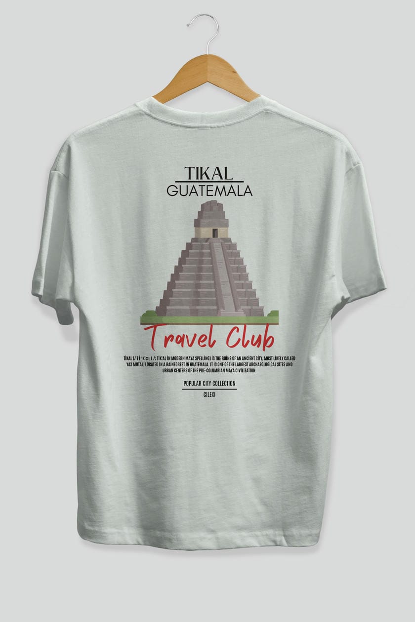 Tikal Guatemala Arka Baskılı Oversize t-shirt Erkek Kadın Pamuk Bisiklet Yaka tişort