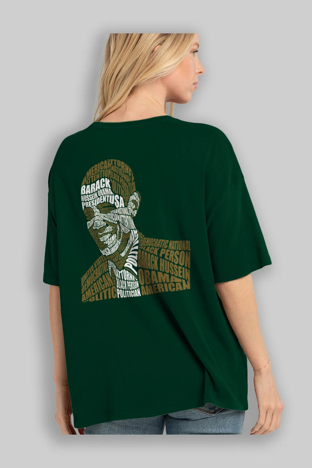 Obama Calligram Arka Baskılı Oversize t-shirt %100 pamuk Erkek Kadın Unisex