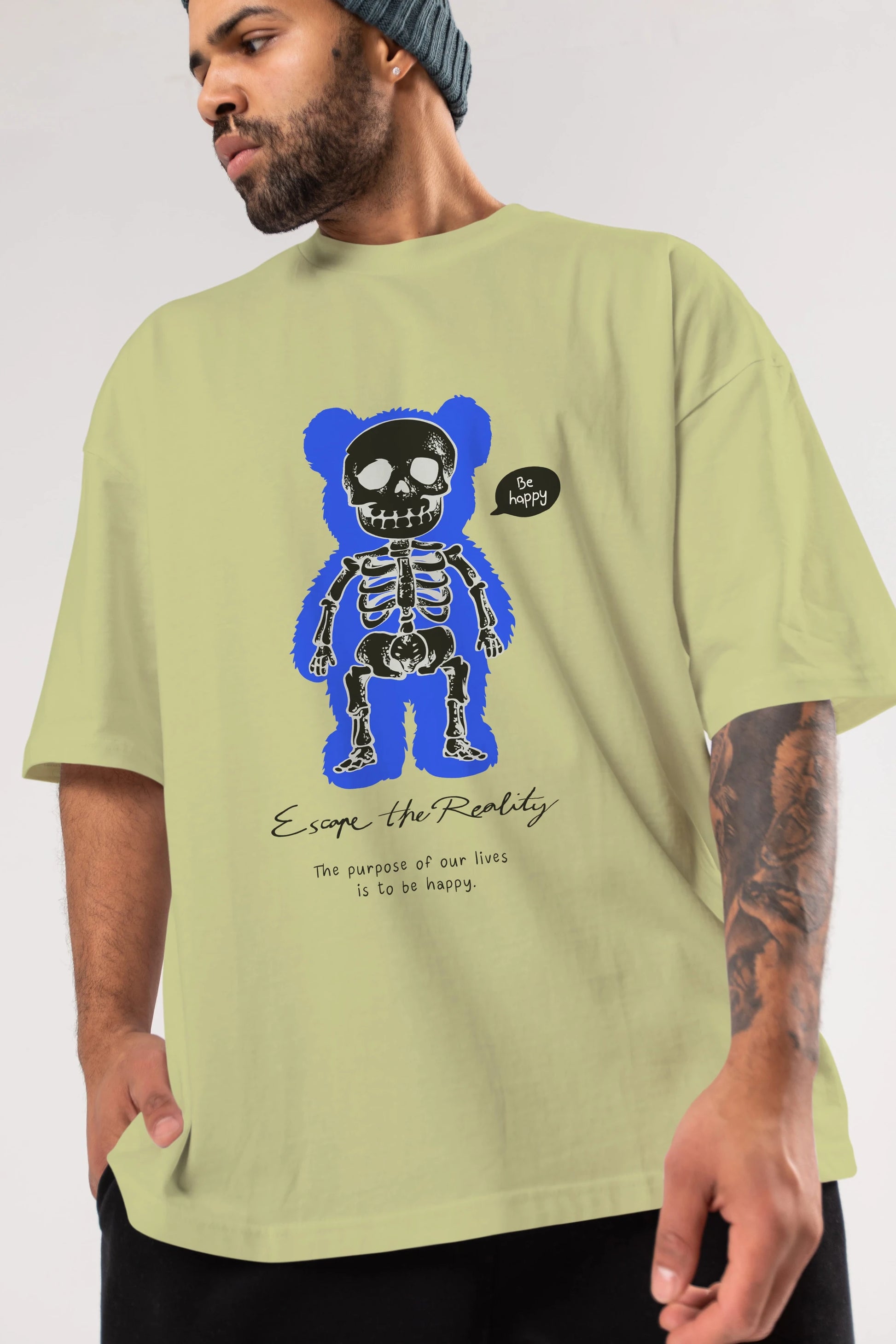 Be Happy Bear Ön Baskılı Oversize t-shirt Erkek Kadın Unisex