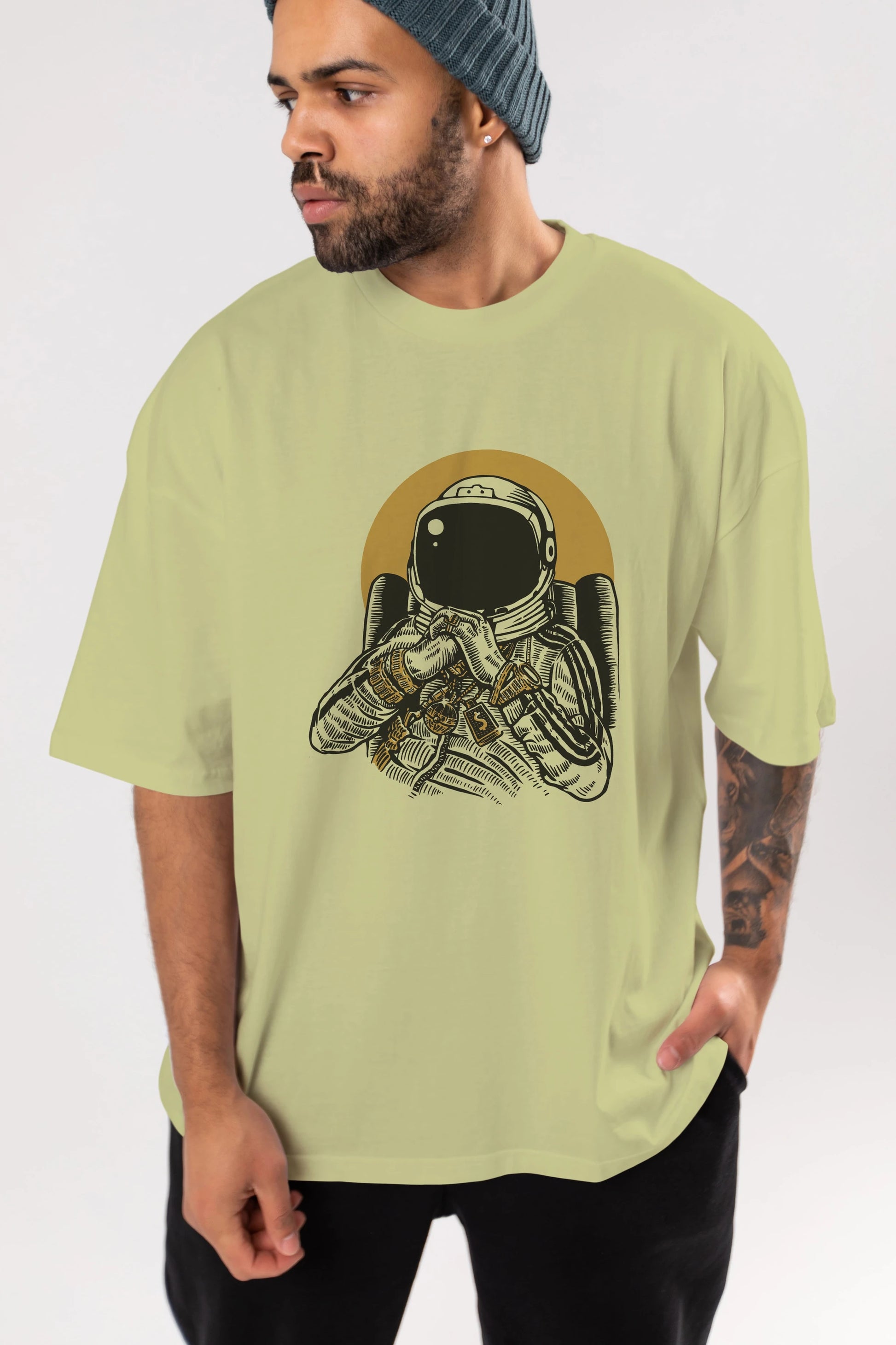 Space Dee Jay Ön Baskılı Oversize t-shirt Erkek Kadın Unisex %100 Pamuk tişort