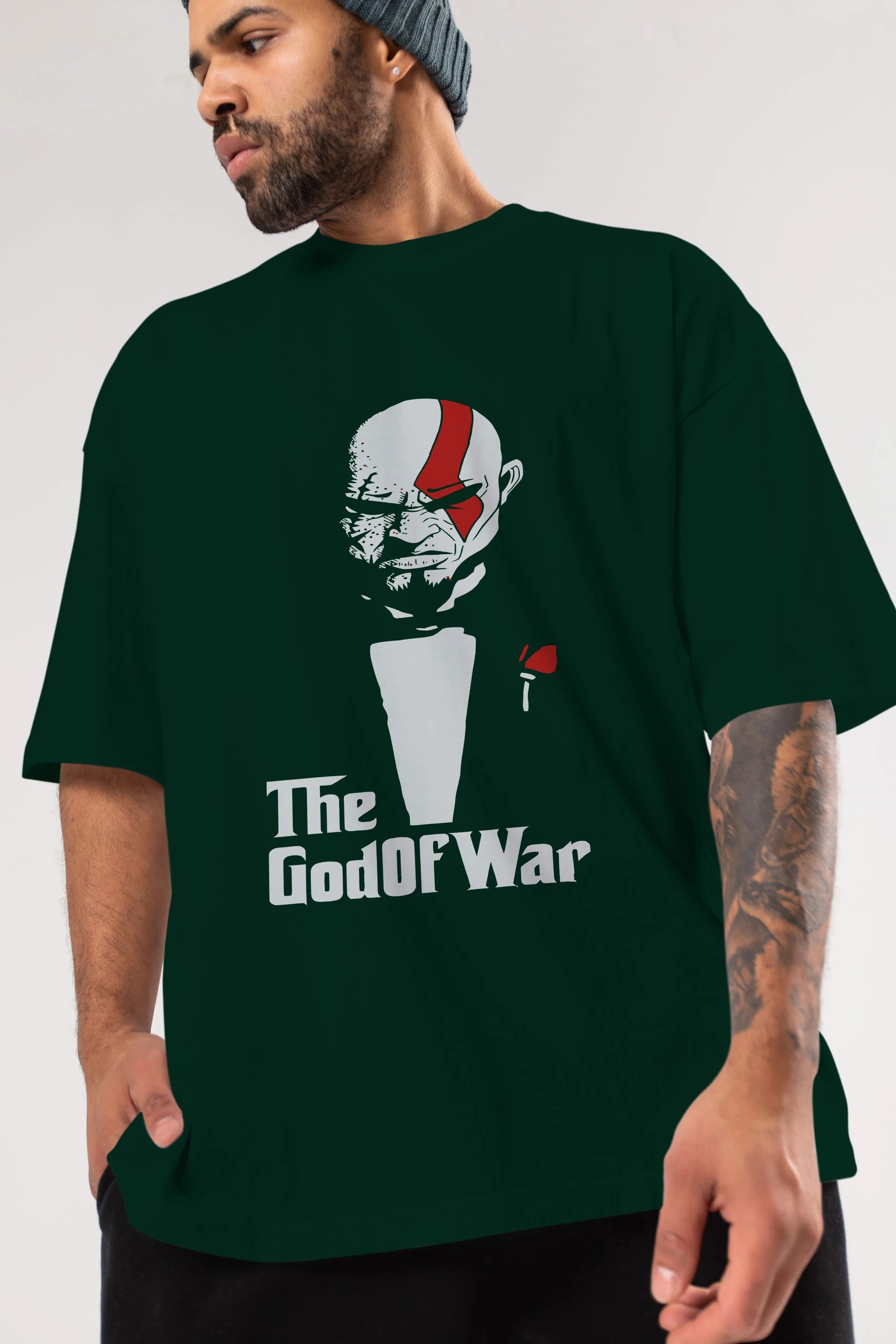 The God of War Ön Baskılı Oversize t-shirt Erkek Kadın Unisex %100 Pamuk Bisiklet Yaka tişort