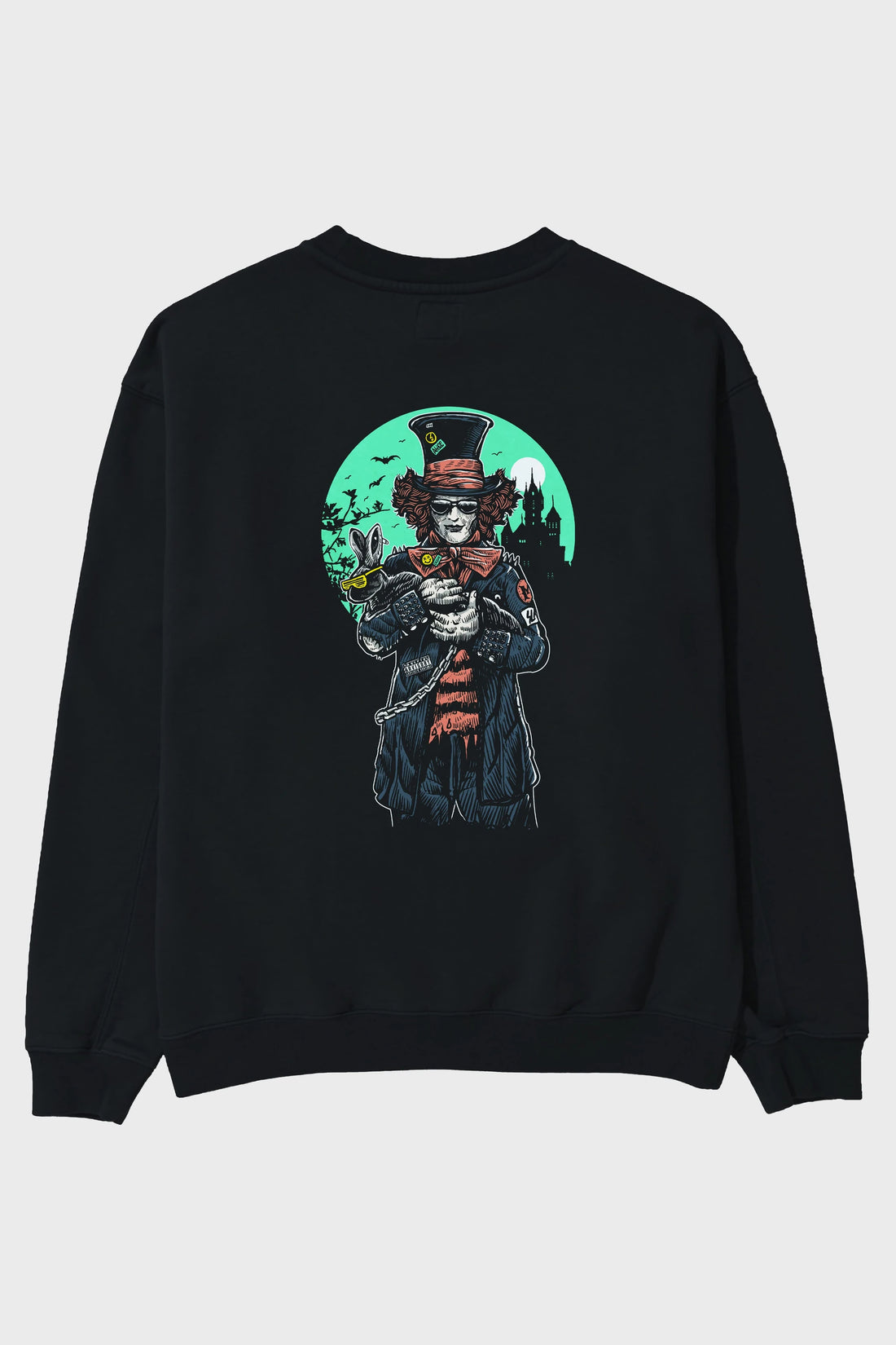 Mad Hatter Arka Baskılı Oversize Sweatshirt Erkek Kadın Unisex