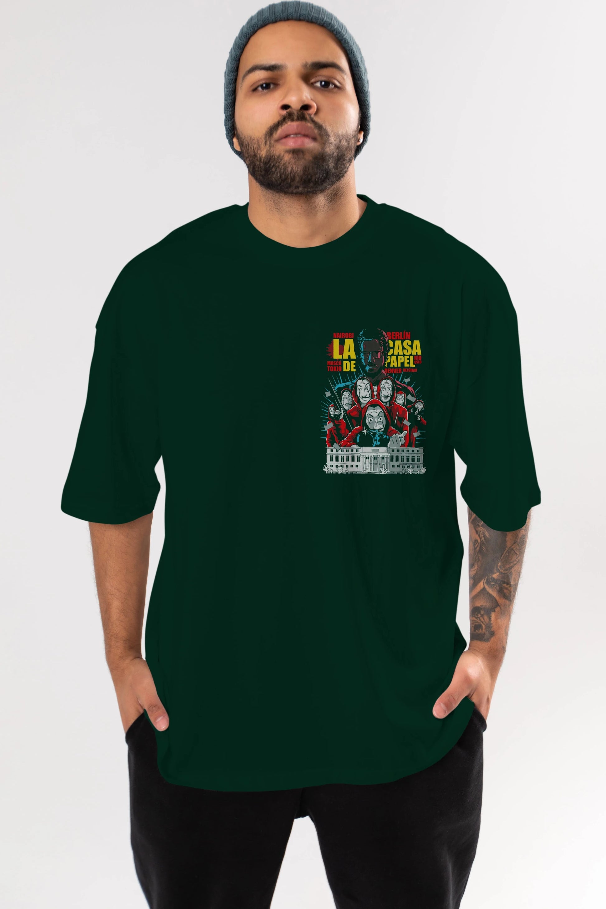 La Casa De Papel (6) Ön Sol Baskılı Oversize t-shirt Erkek Kadın Unisex %100 Pamuk Bisiklet Yaka tişort