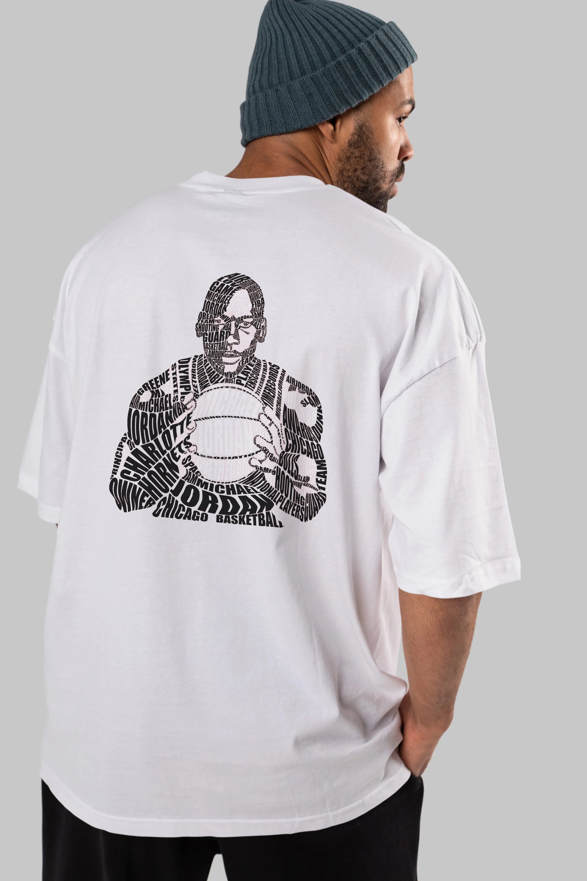 Michael Jordan Calligram Arka Baskılı Oversize t-shirt %100 pamuk Erkek Kadın Unisex