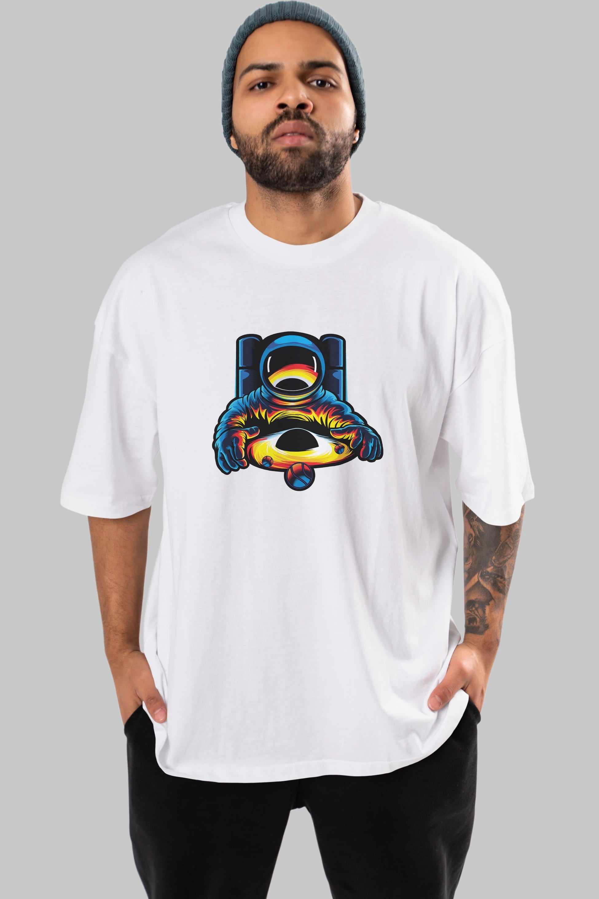 Astronaut & Black Hole Ön Baskılı Oversize t-shirt Erkek Kadın Unisex