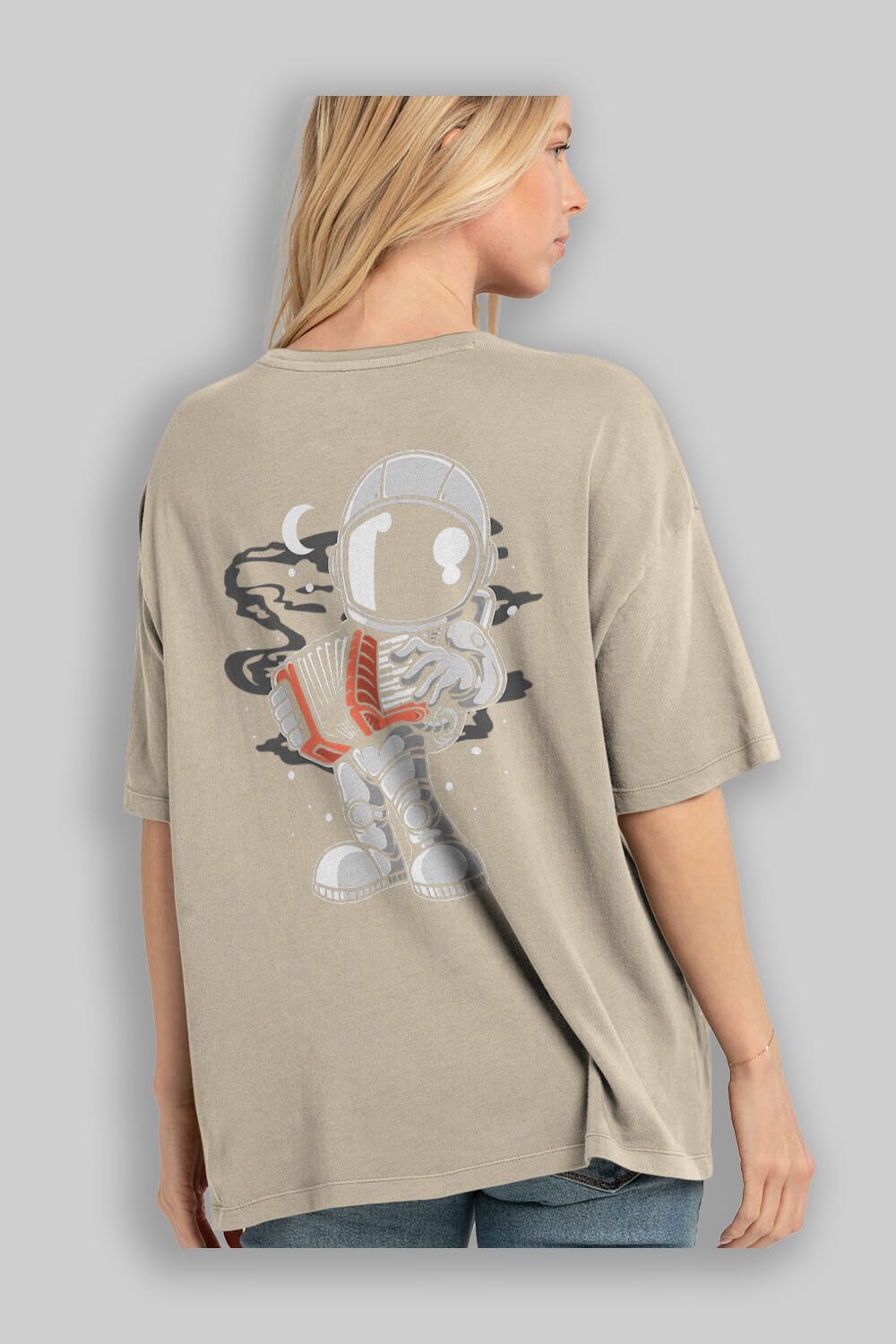 Astronaut Accordion Arka Baskılı Oversize t-shirt Erkek Kadın Unisex