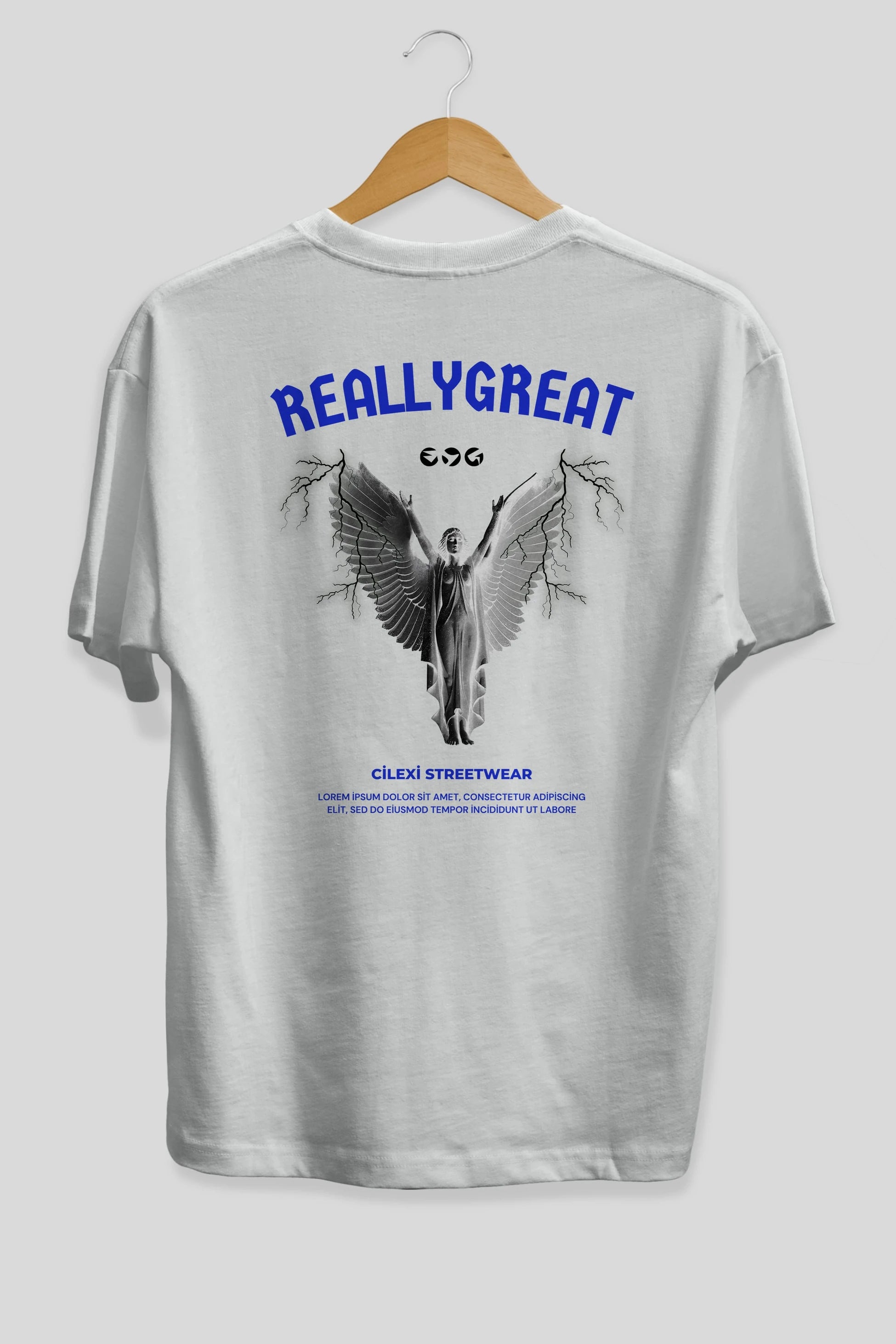 Reallygreat Angel Arka Baskılı Oversize t-shirt Erkek Kadın Unisex