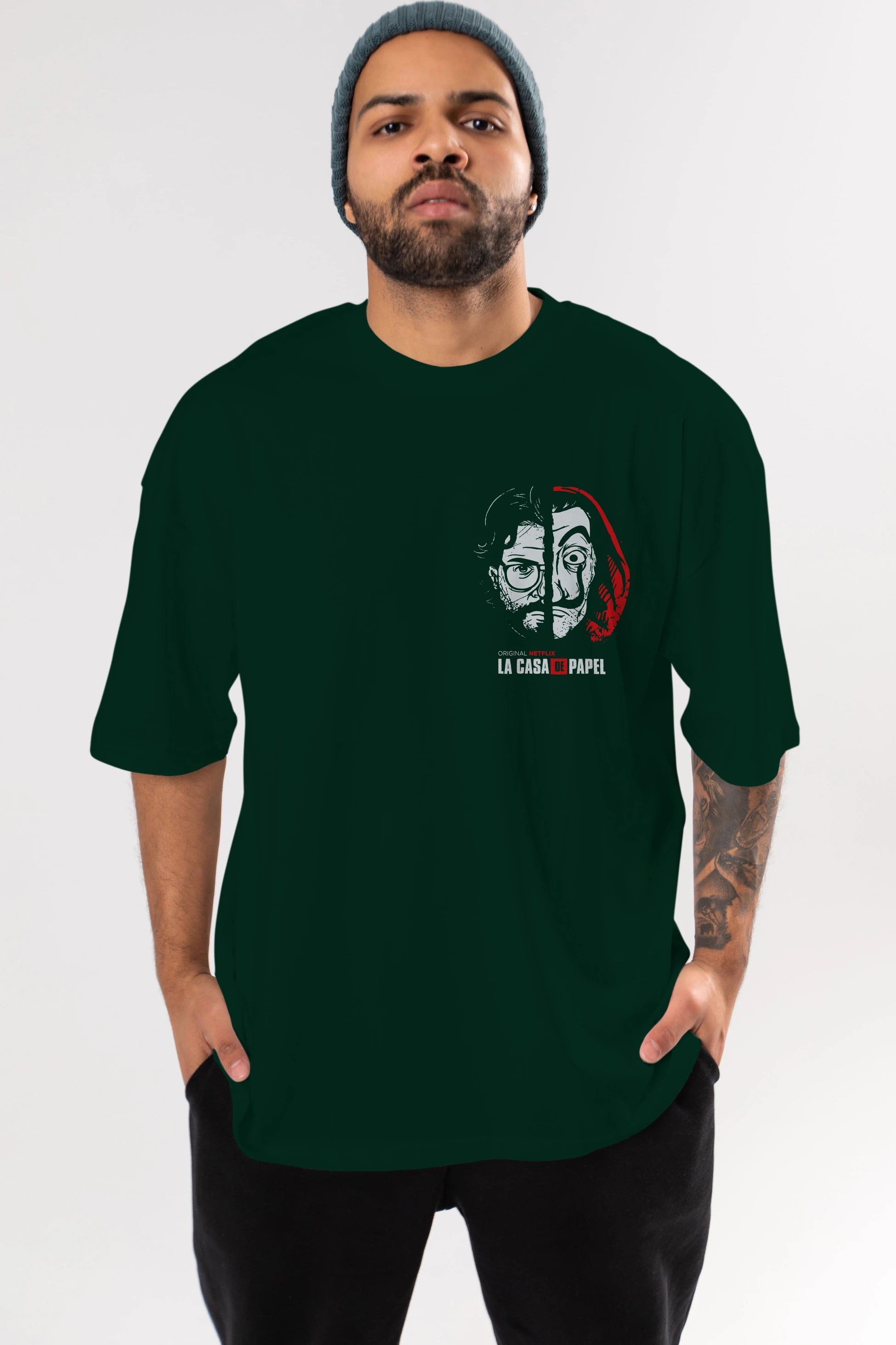 La Casa De Papel (9) Ön Sol Baskılı Oversize t-shirt Erkek Kadın Unisex %100 Pamuk Bisiklet Yaka tişort