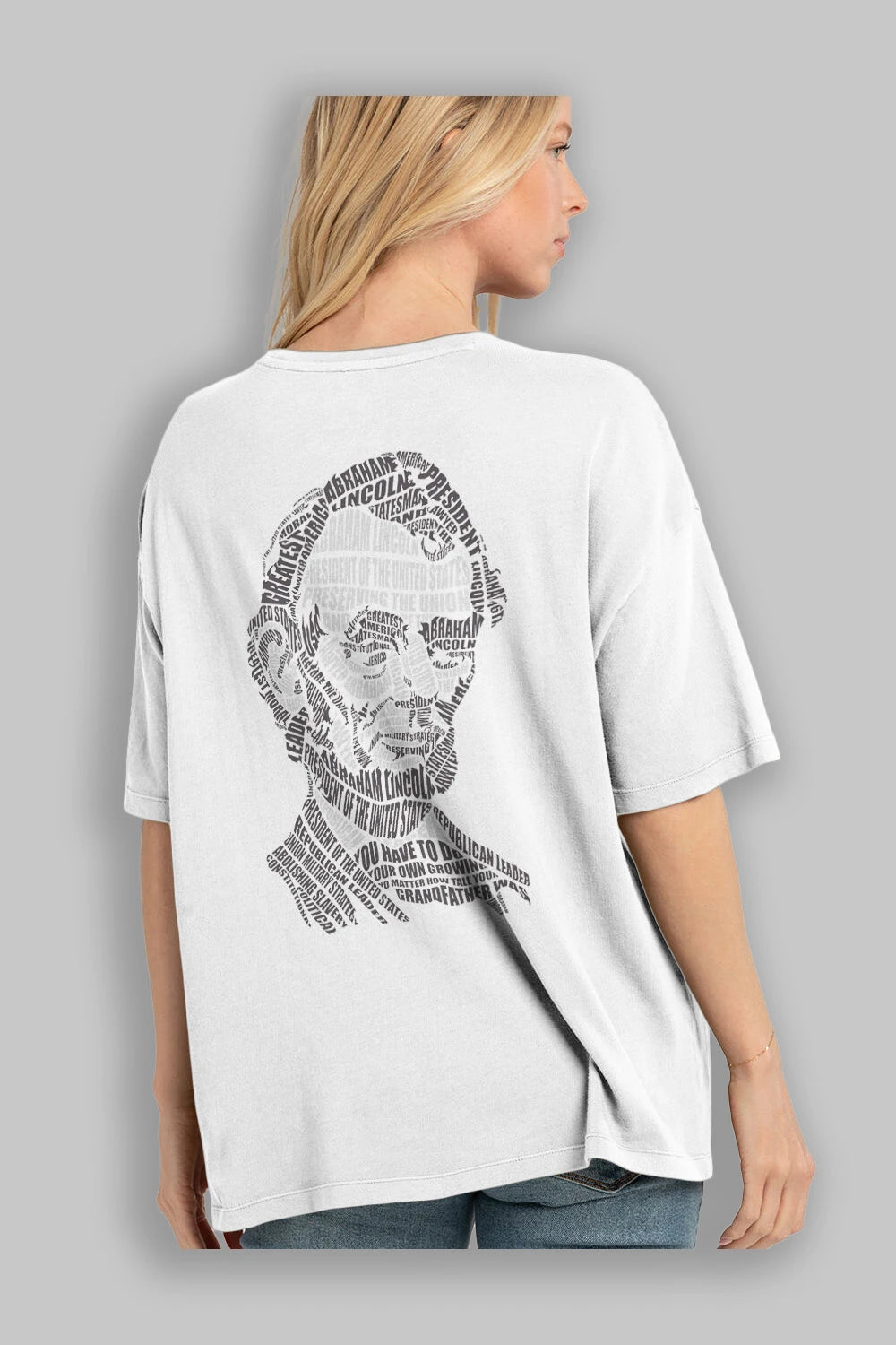 Abraham Lincoln Calligram Arka Baskılı Oversize t-shirt %100 pamuk Erkek Kadın Unisex
