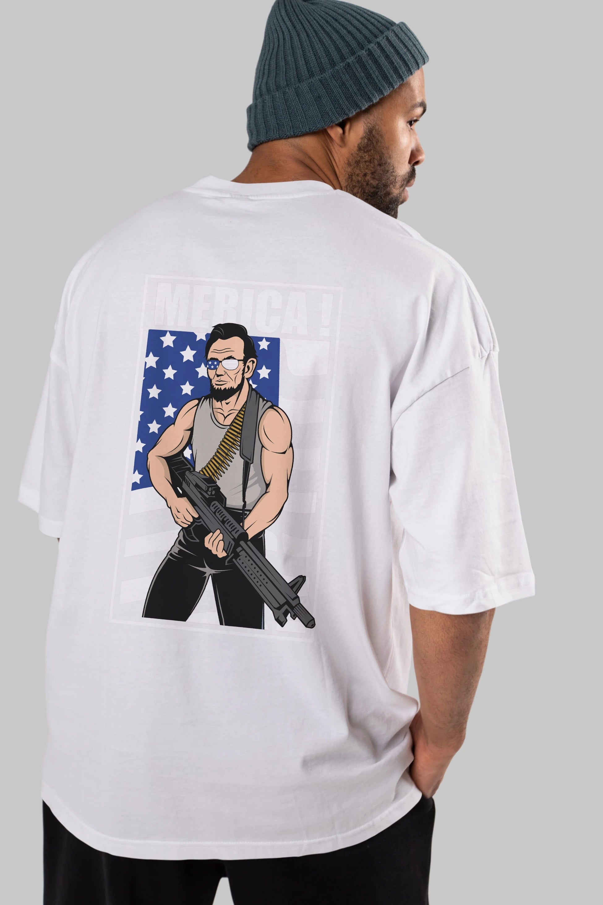 Lincoln Rambo Arka Baskılı Oversize t-shirt Erkek Kadın Unisex %100 Pamuk tişort