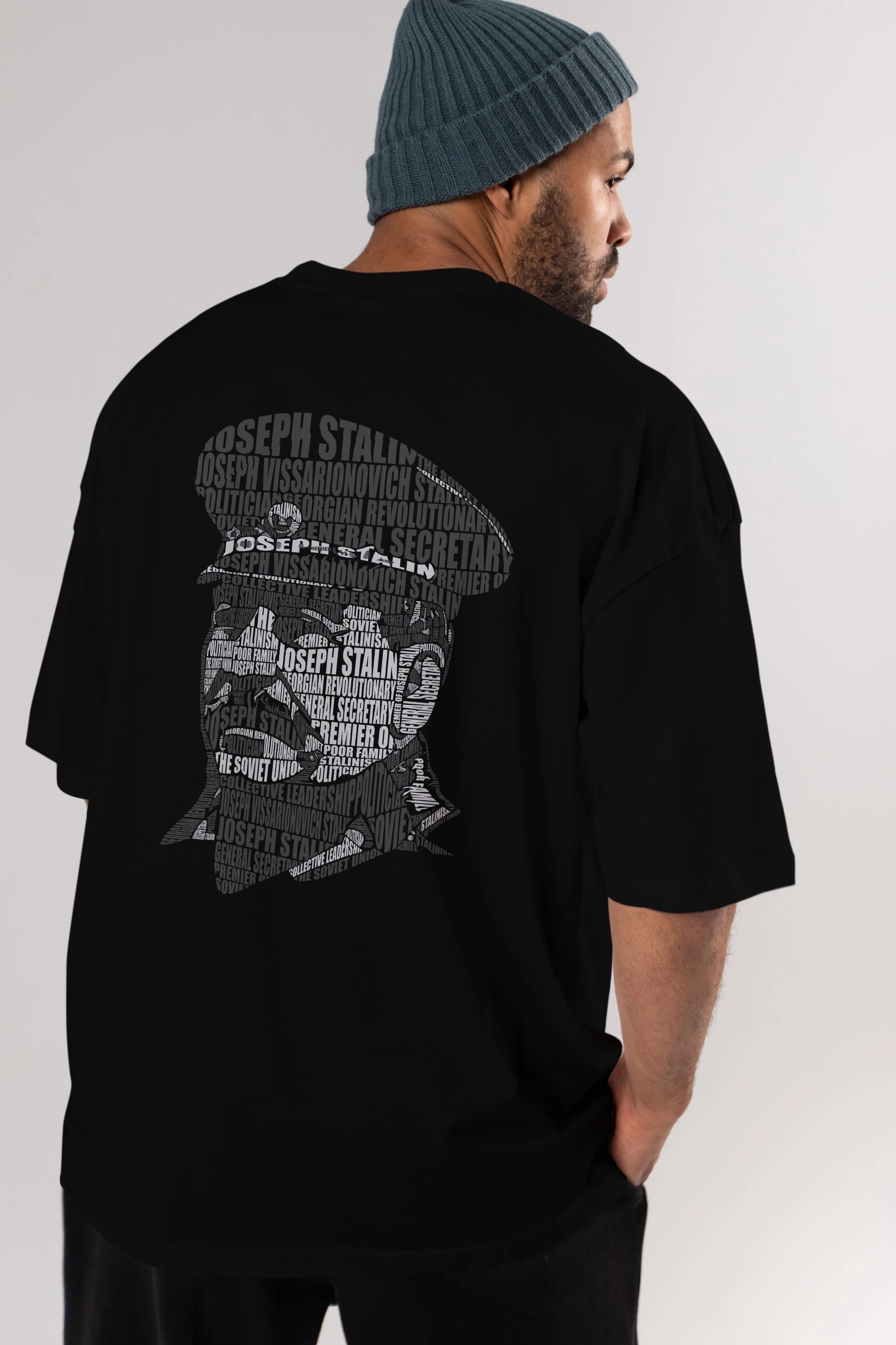 Joseph Stalin Calligram Arka Baskılı Oversize t-shirt %100 pamuk Erkek Kadın Unisex