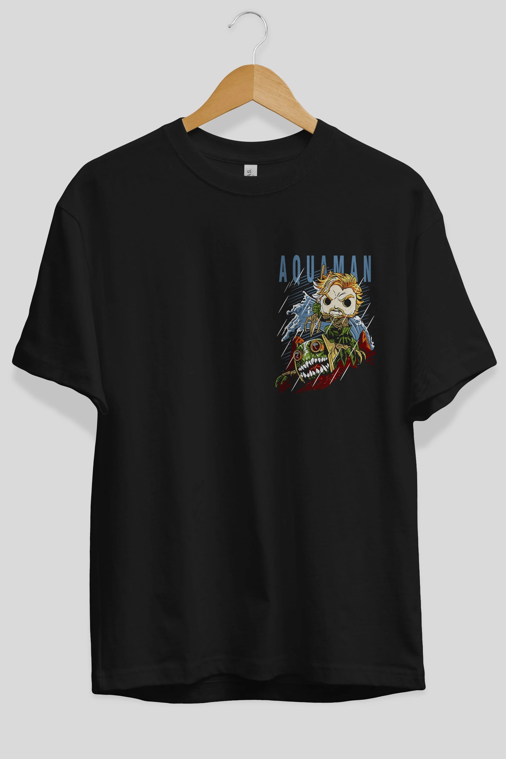 Aquaman Ön Sol Baskılı Oversize t-shirt Erkek Kadın Unisex %100 Pamuk Bisiklet Yaka tişort