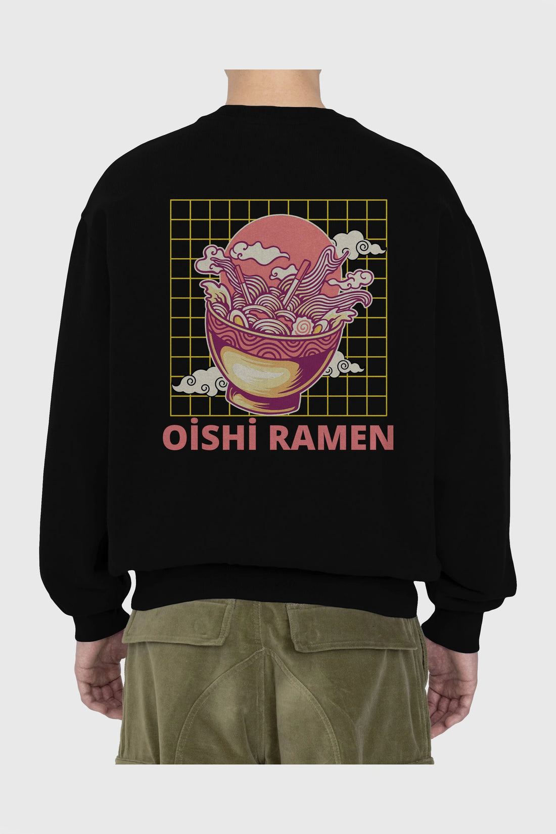 Oishi Ramen Yazılı Arka Baskılı Oversize Sweatshirt Erkek Kadın Unisex