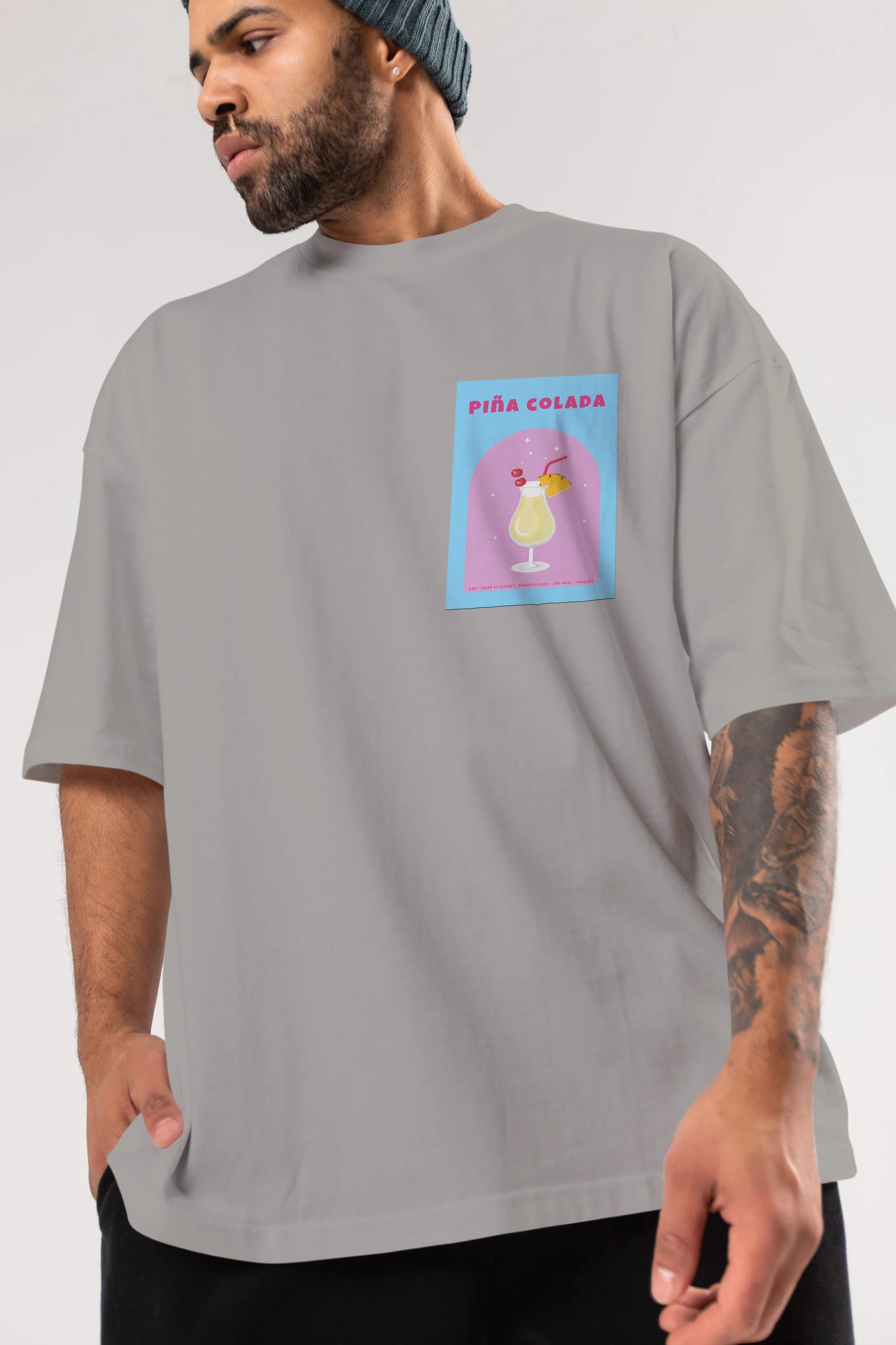 Pina Colada 2 Ön Sol Baskılı Oversize t-shirt Erkek Kadın Unisex %100 Pamuk Bisiklet Yaka tişort