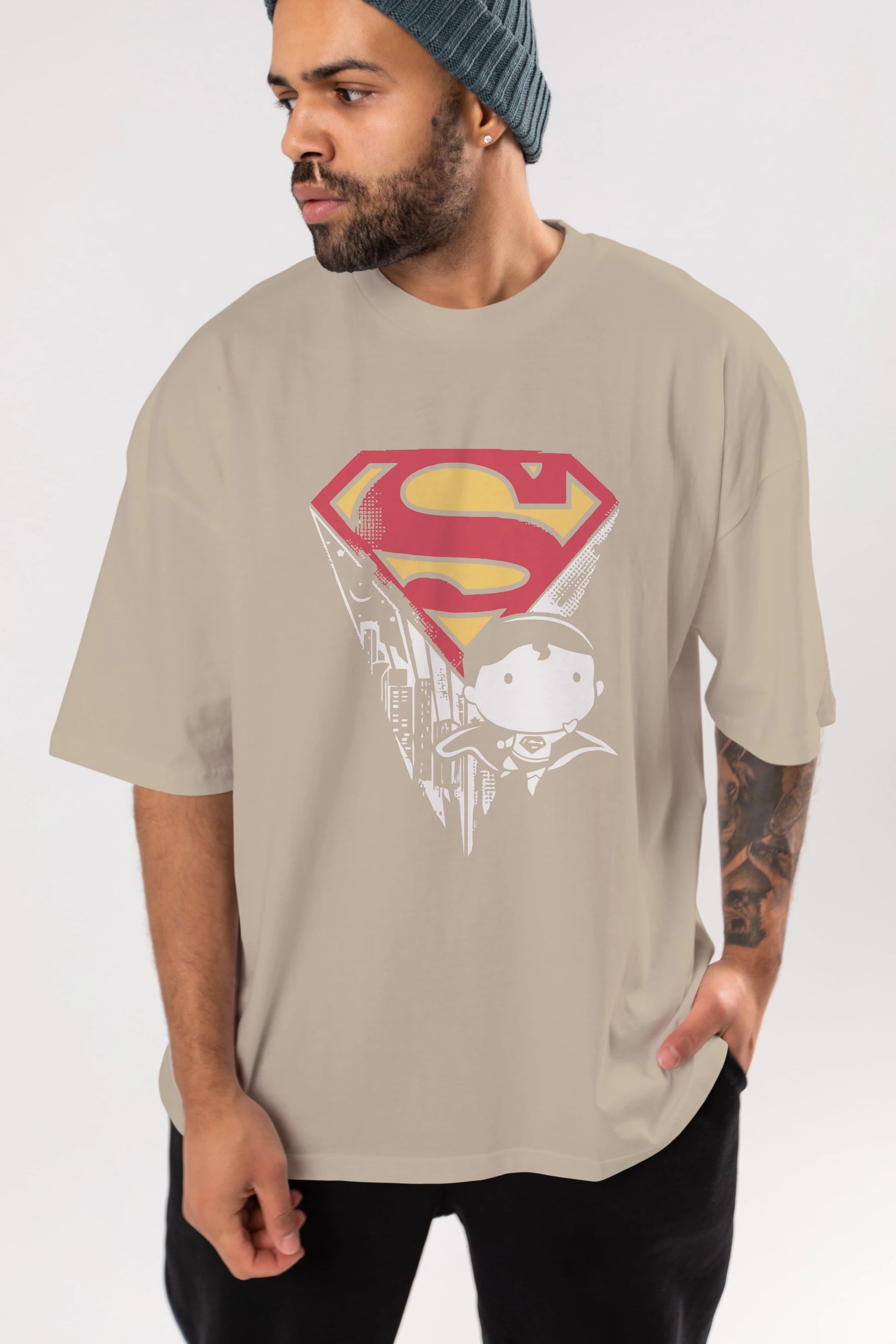 Superman Ön Baskılı Oversize t-shirt Erkek Kadın Unisex %100 Pamuk Bisiklet Yaka tişort