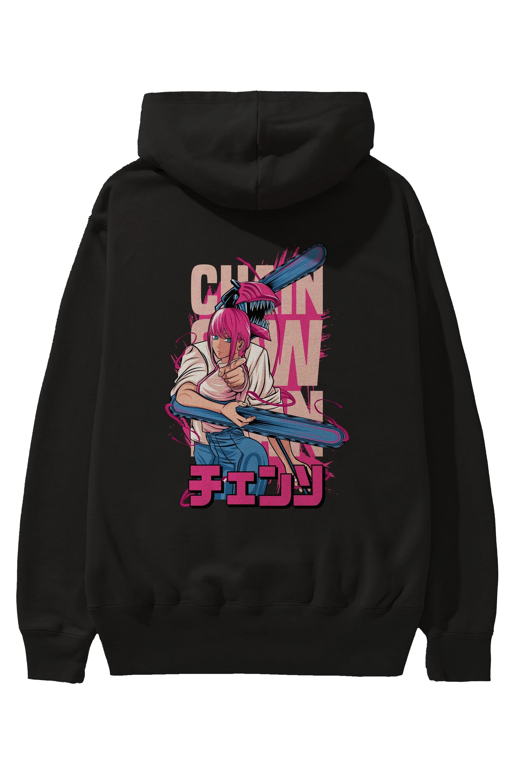DENJI and MAKIMA Anime Arka Baskılı Hoodie Oversize Kapüşonlu Sweatshirt Erkek Kadın Unisex