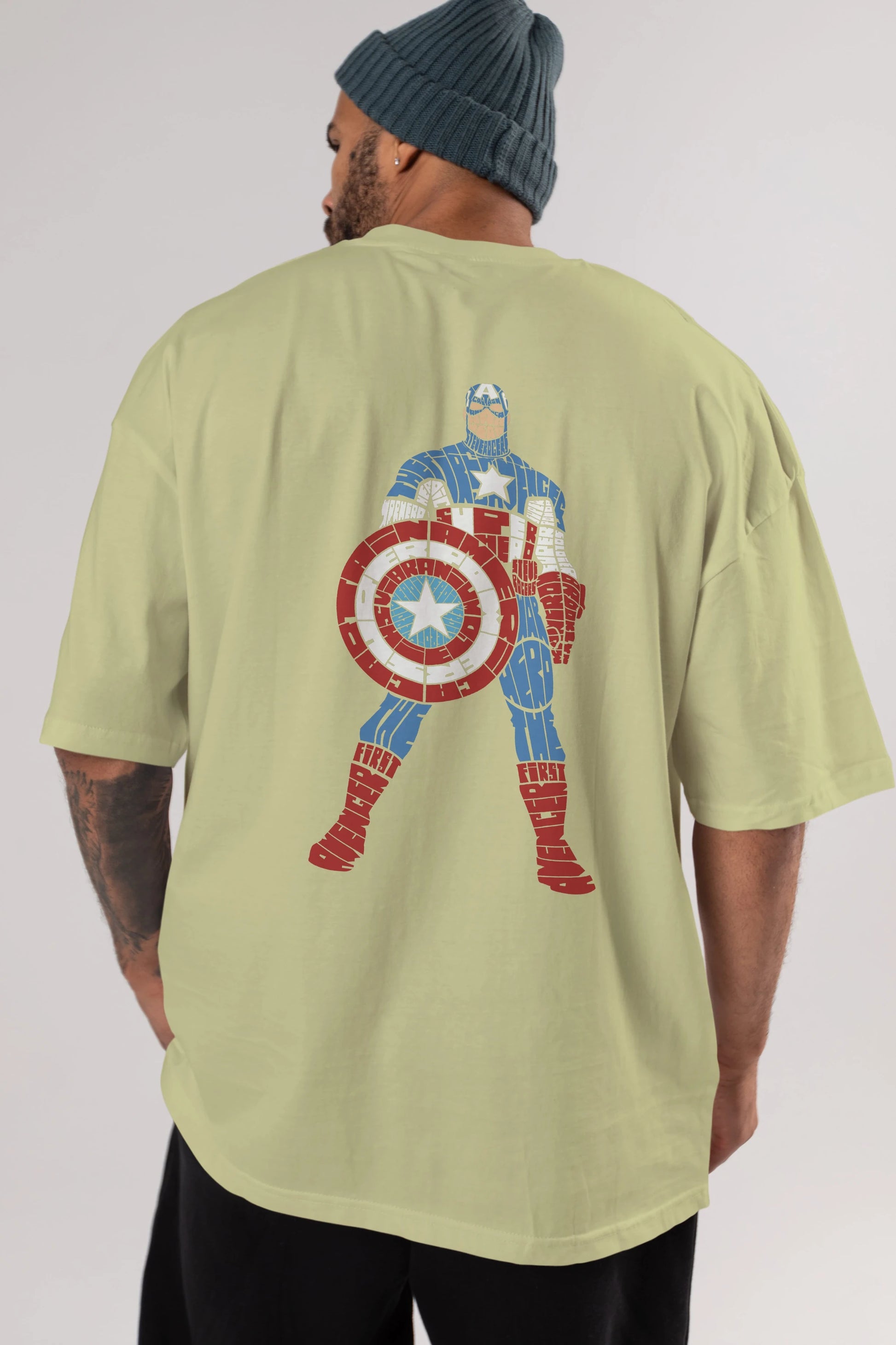 Captain America Arka Baskılı Oversize t-shirt %100 pamuk Erkek Kadın Unisex