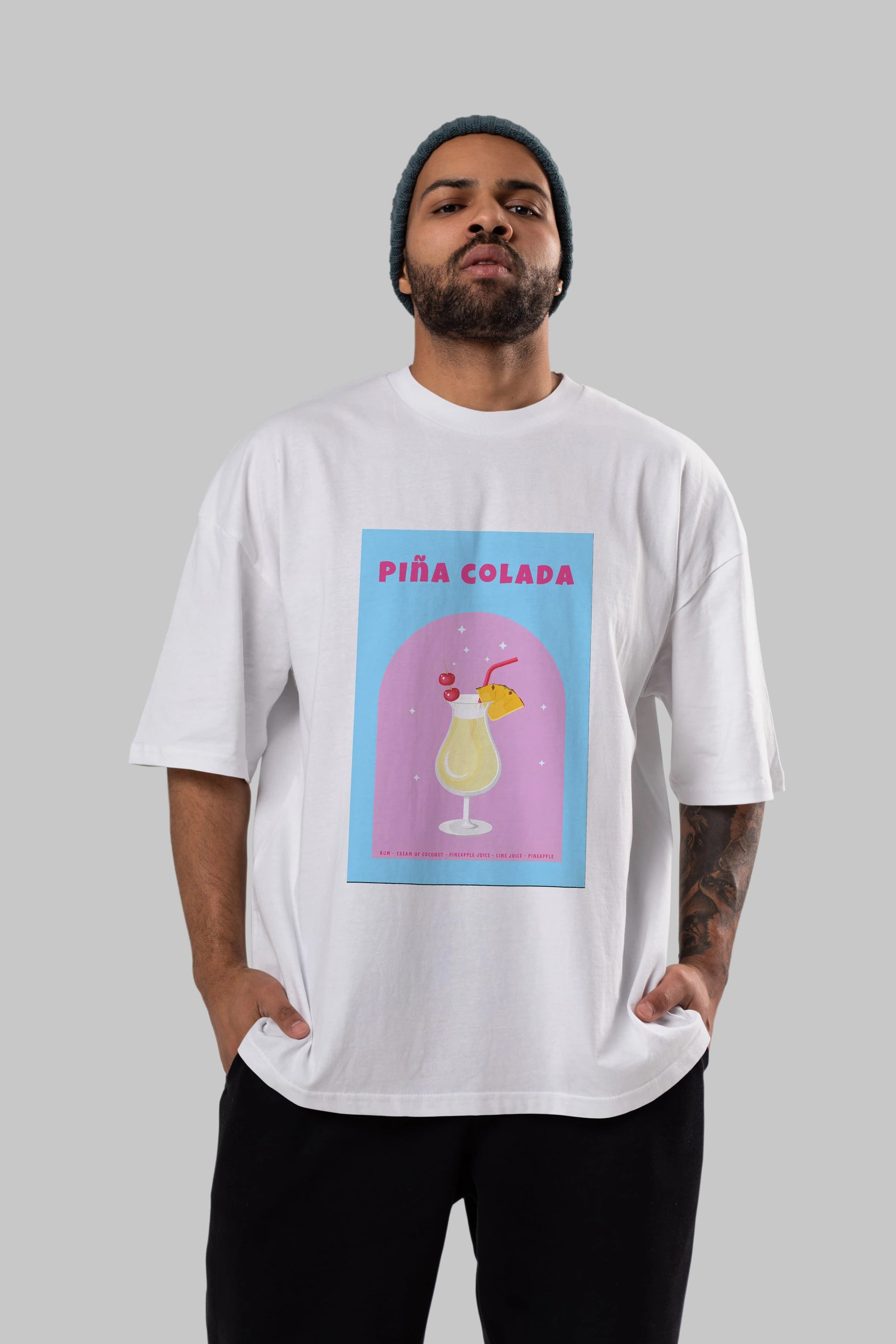 Pina Colada 2 Ön Baskılı Oversize t-shirt Erkek Kadın Unisex %100 Pamuk Bisiklet Yaka tişort