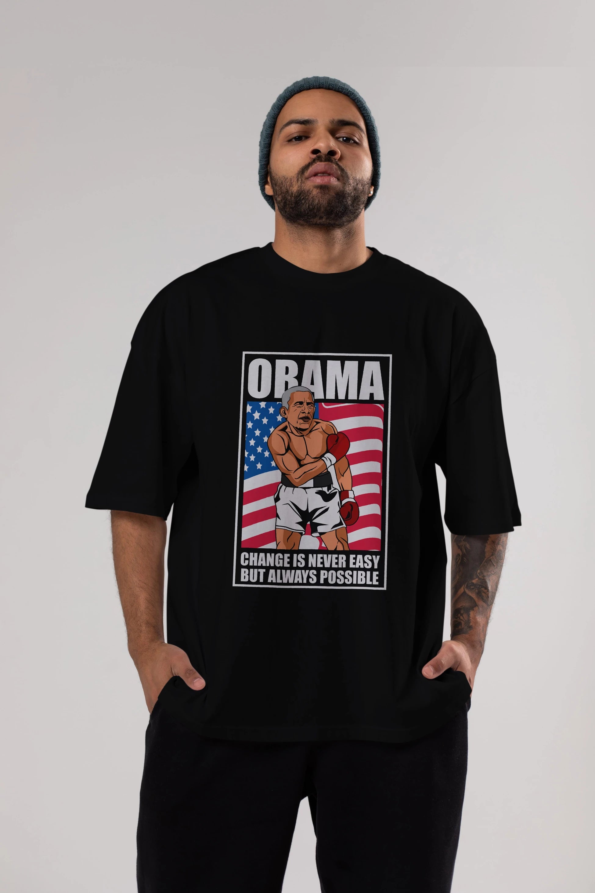 Obama Ön Baskılı Oversize t-shirt Erkek Kadın Unisex %100 Pamuk tişort